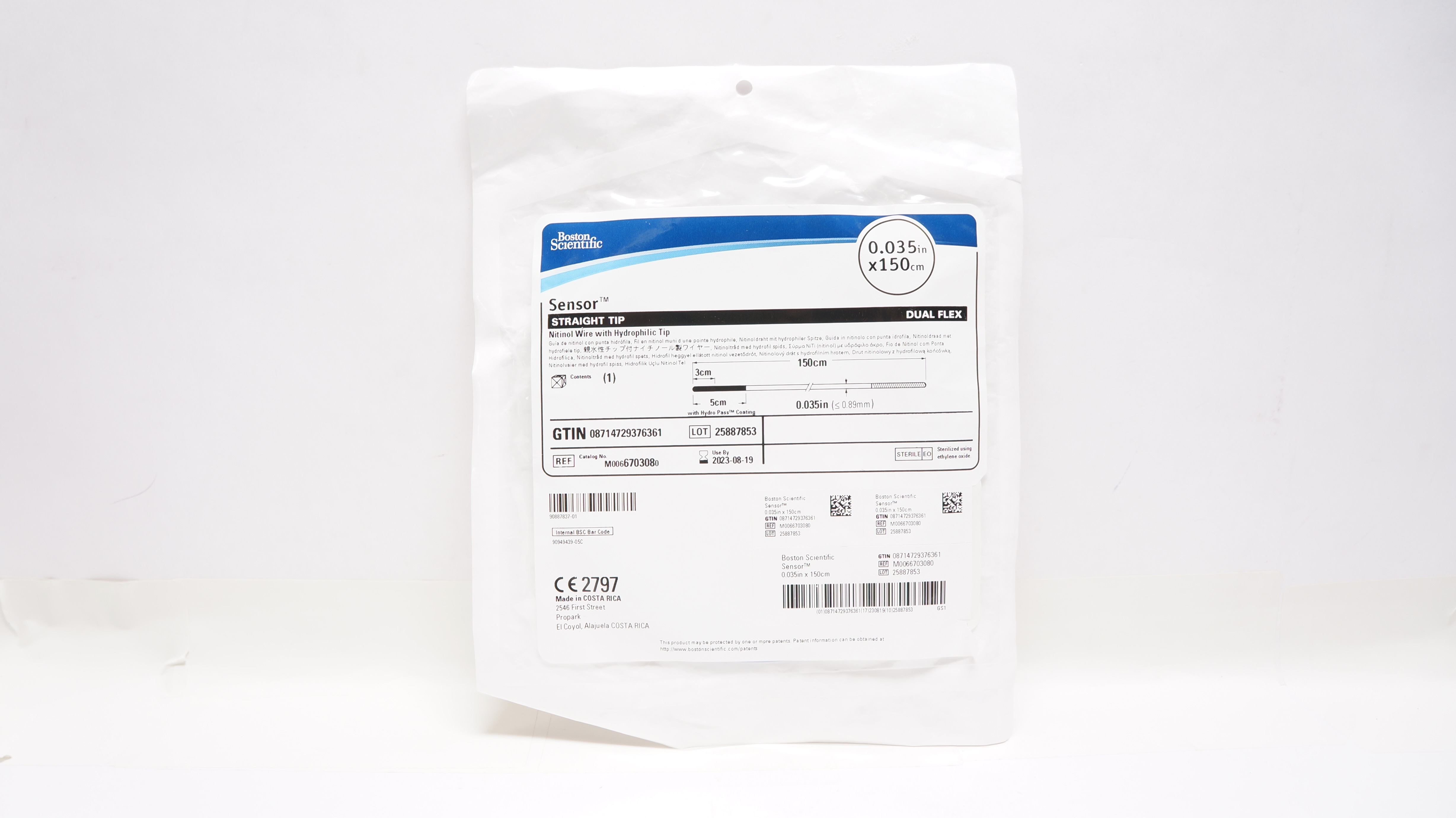 BostonScientific 670309 Sensor Nitinol Wire W/Hydrophilic Tip 0.038inchx150cm(x)