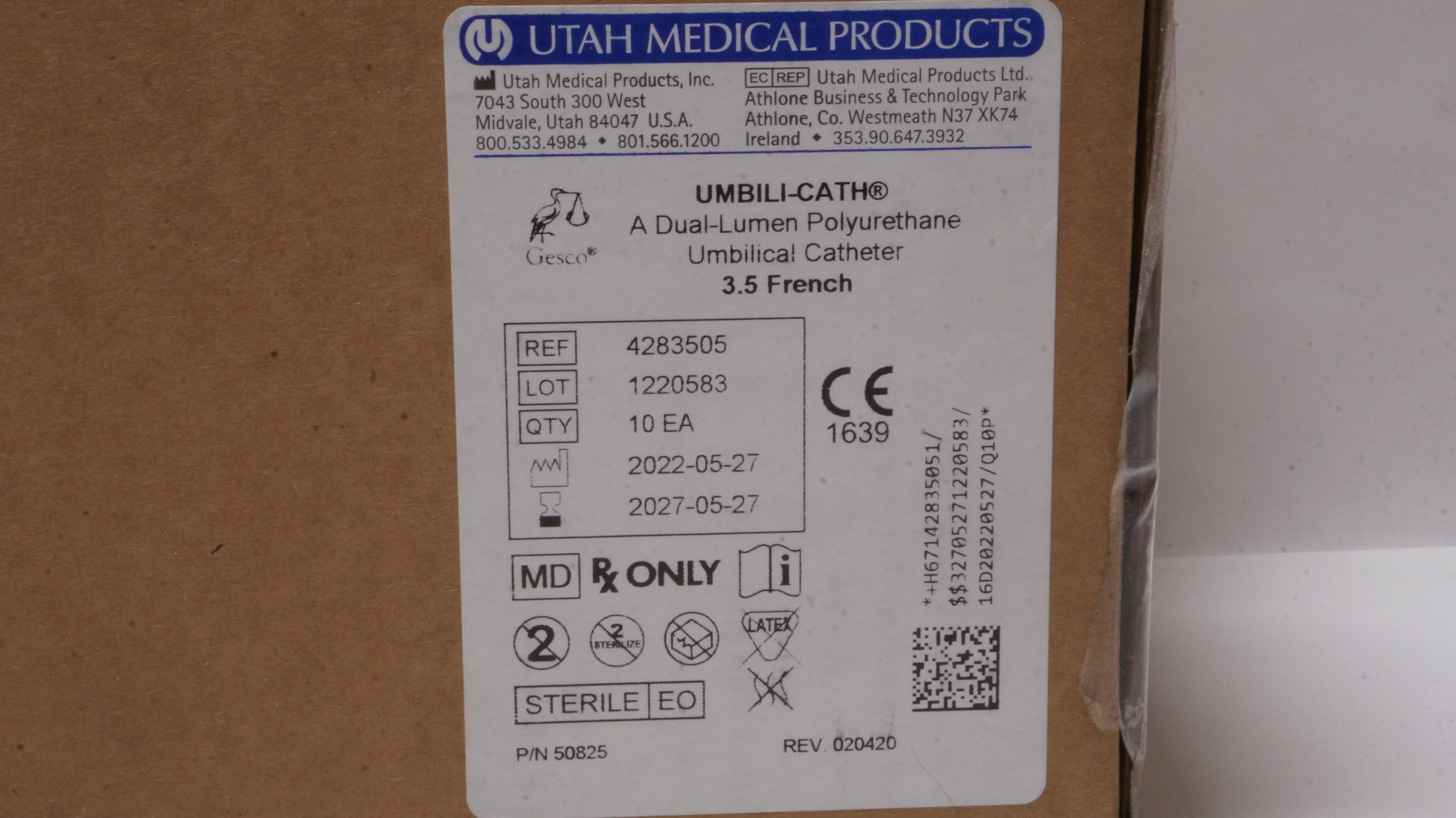Utah Medical 4283505 A Dual-Luman Polyurethane Umbilical Cath. 3.5F - Box of 10