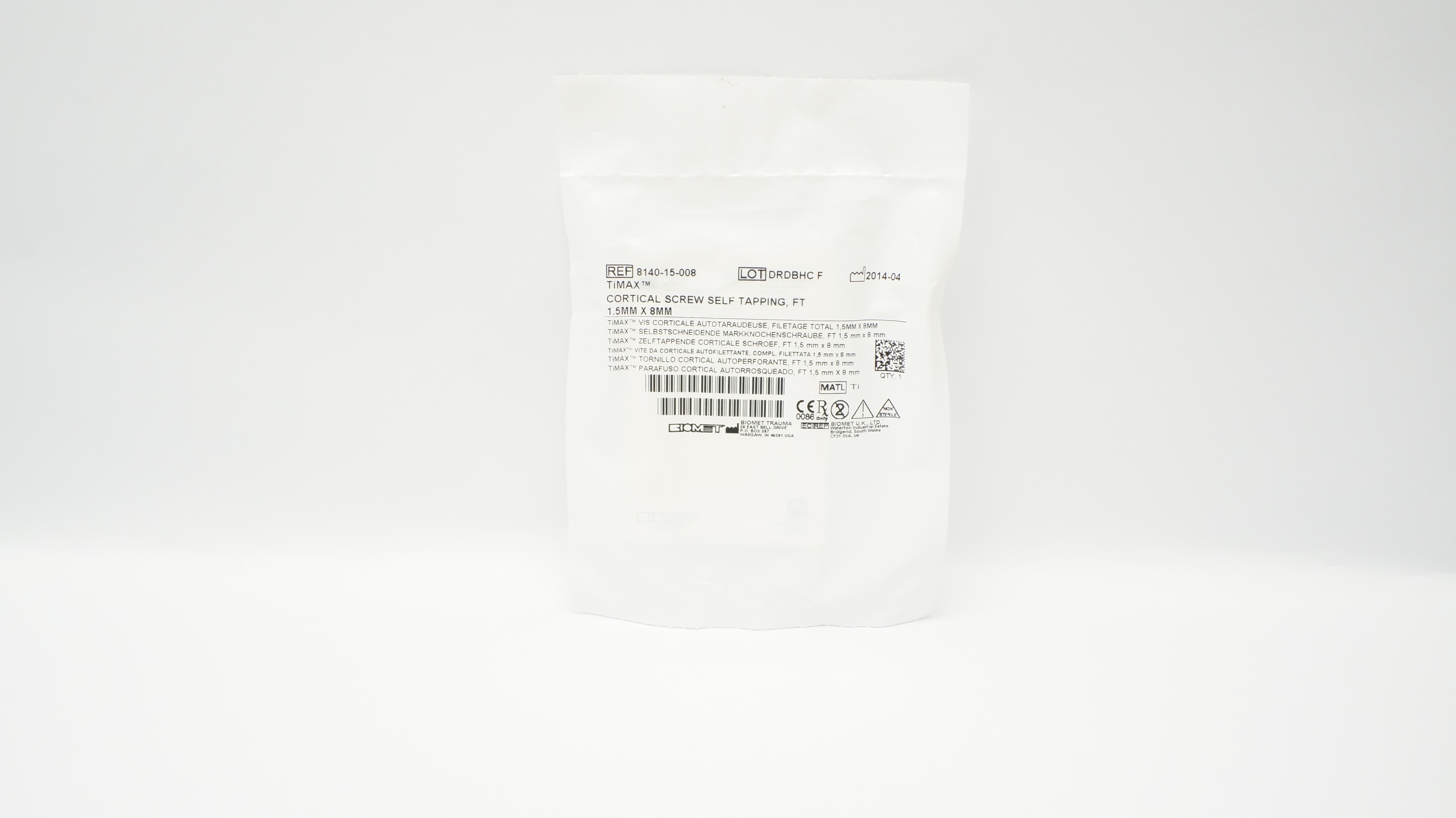 Biomet 14375-18 Cannulated Cortical Bone Screw 3.5mm x 18mm