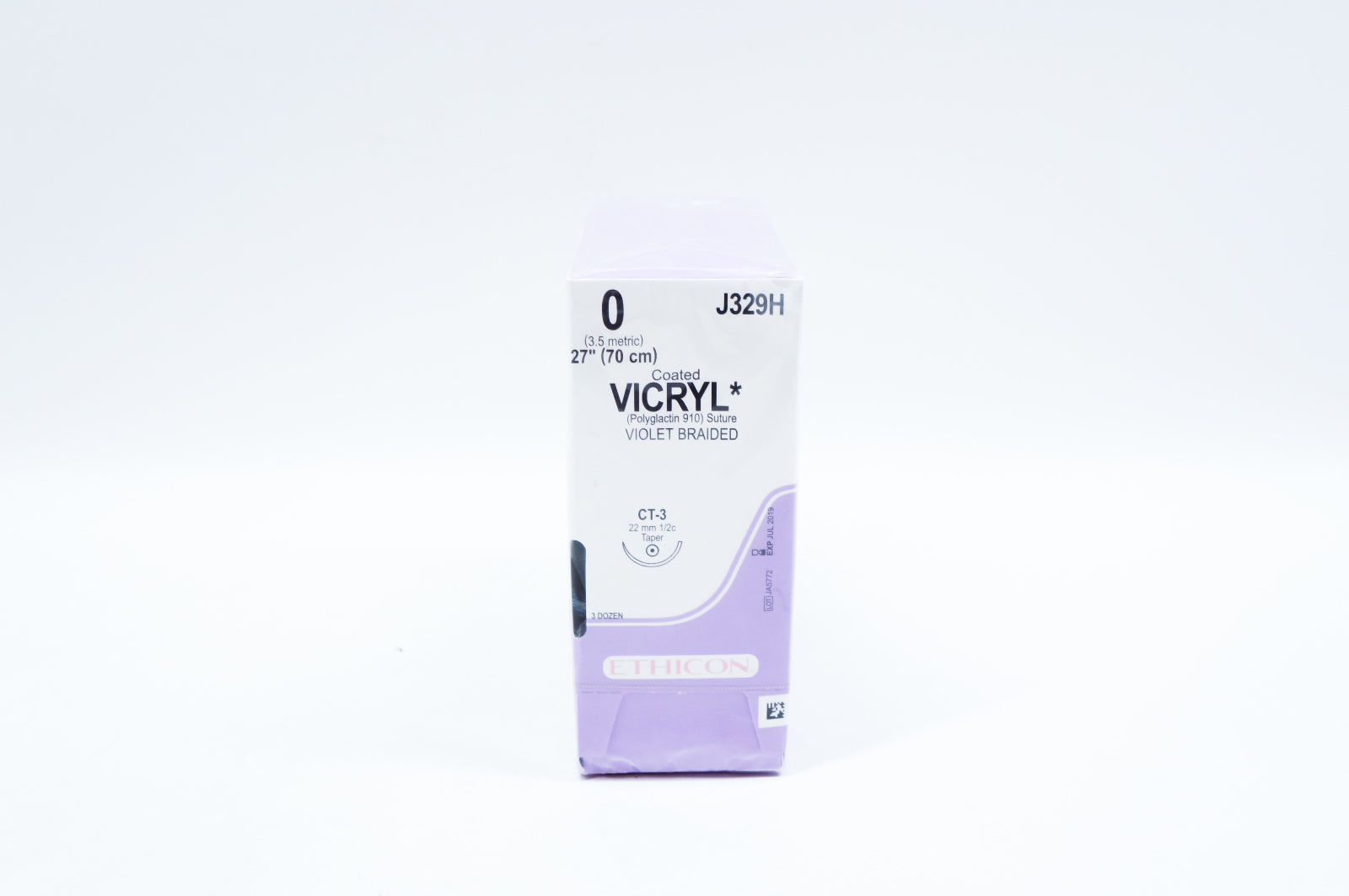 Ethicon J329H 0 VICRYL, CT-3, 22mm 1/2c Taper, 27inch - Box of 36