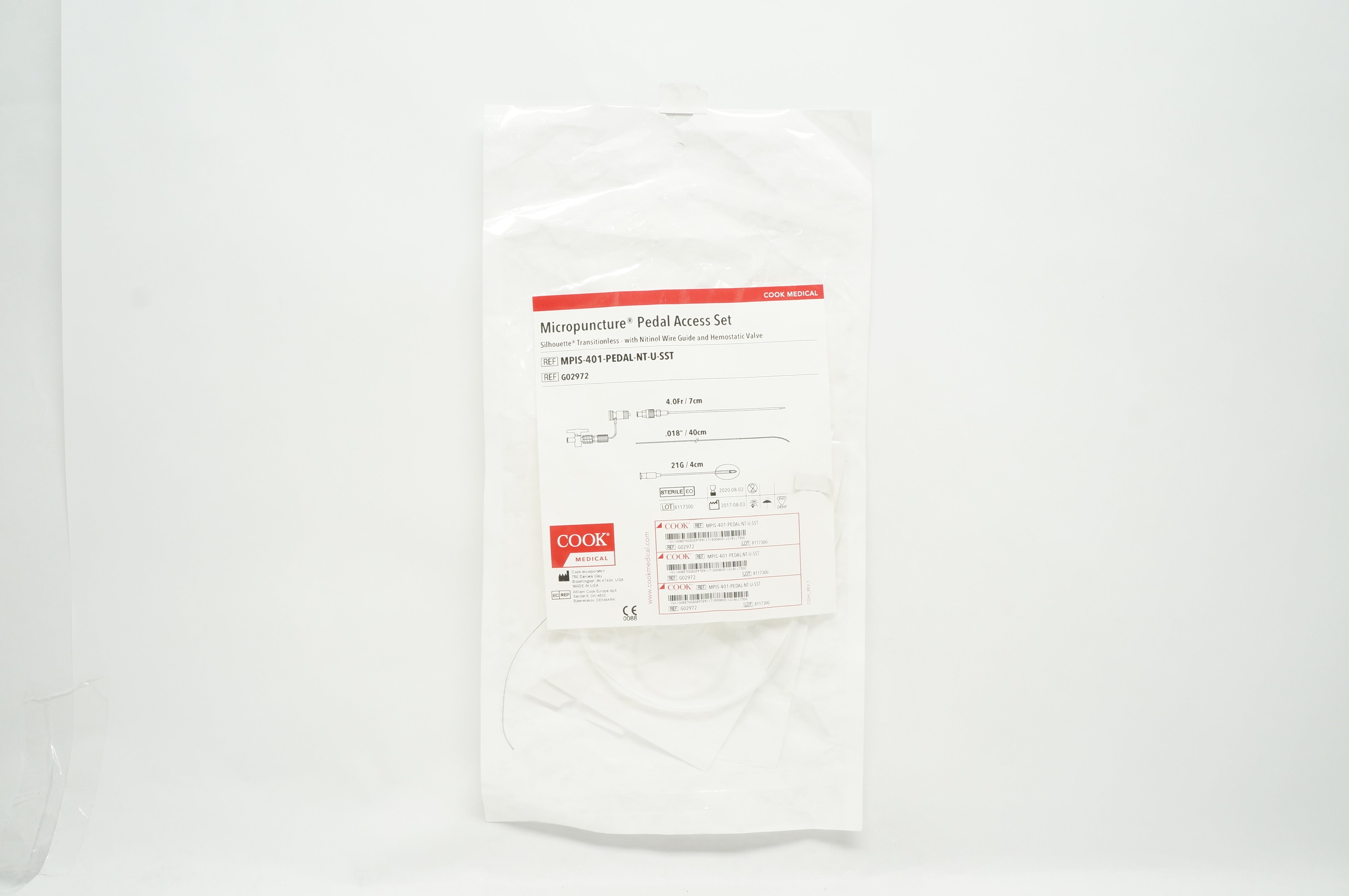 Cook Medical G02972 Micropuncture Pedal Access Set 4.0Fr x .018inch x 40cm (x)