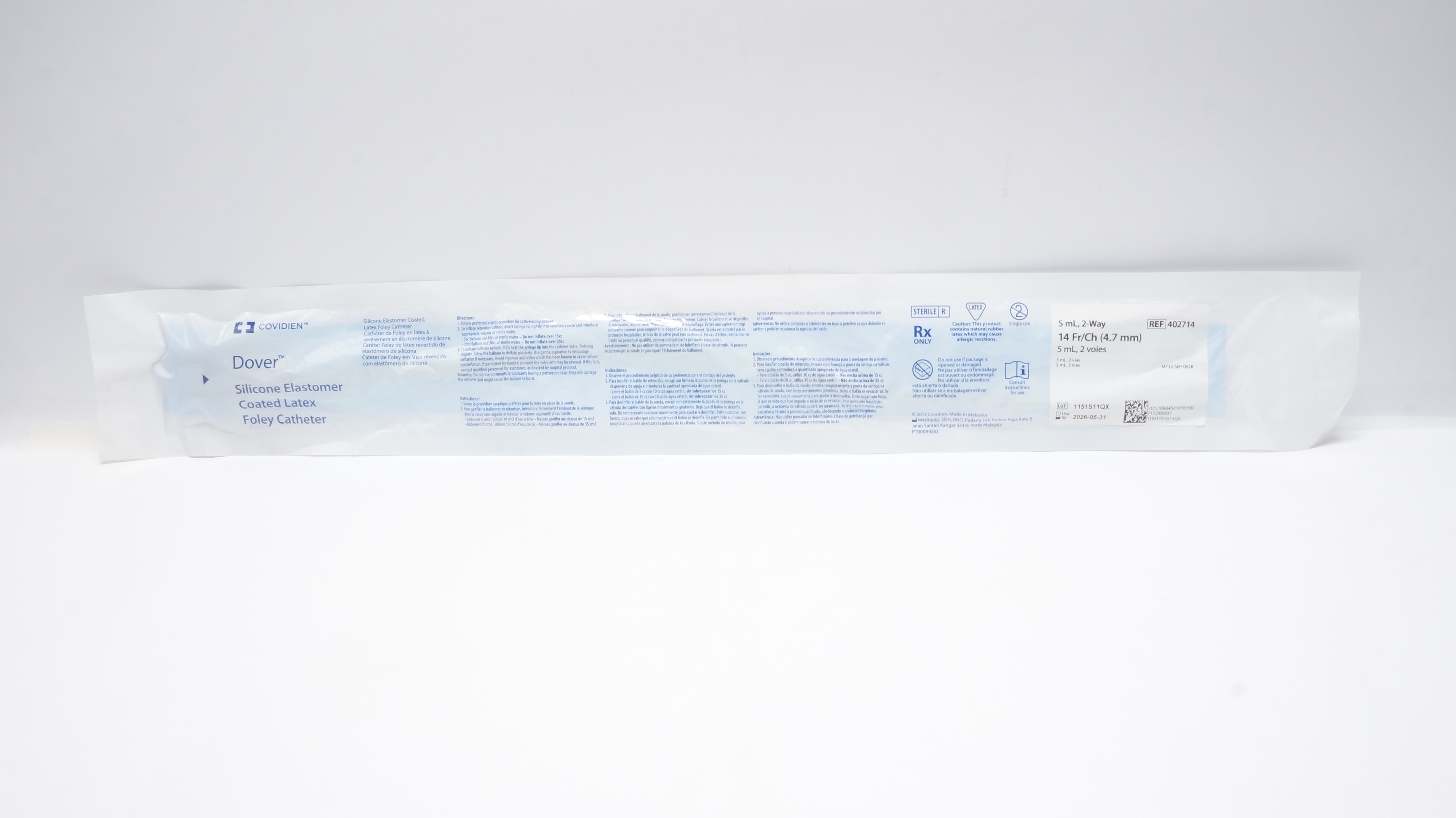 Covidien 402714 Dover Silicone Elastomer Coated Foley Cath. 2 Way, 5ml, 14Fr/Ch