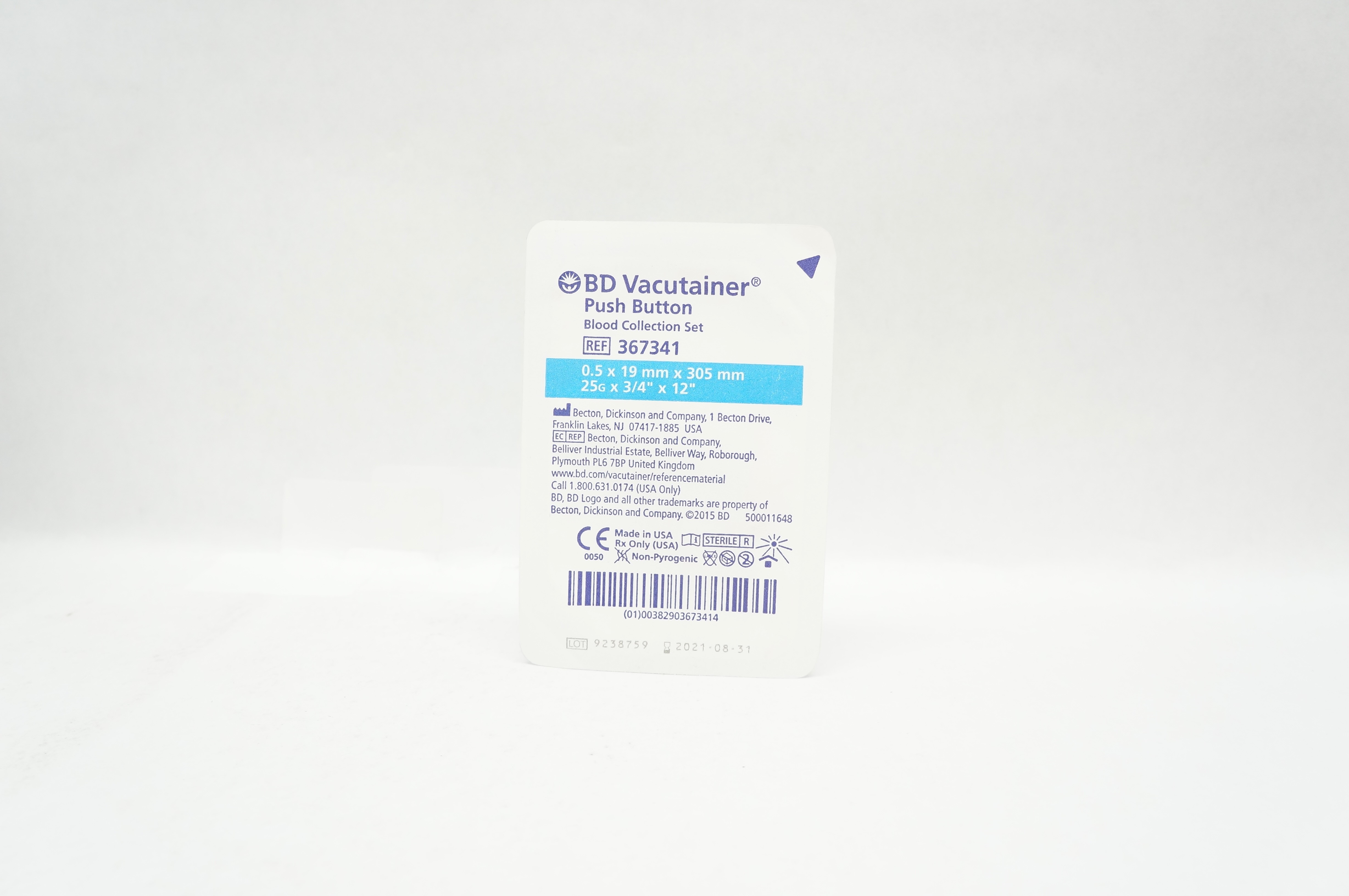 BD 367341 Vacutainer Push Button Blood Collection Set 25G x 3/4inch x 12inch (x)