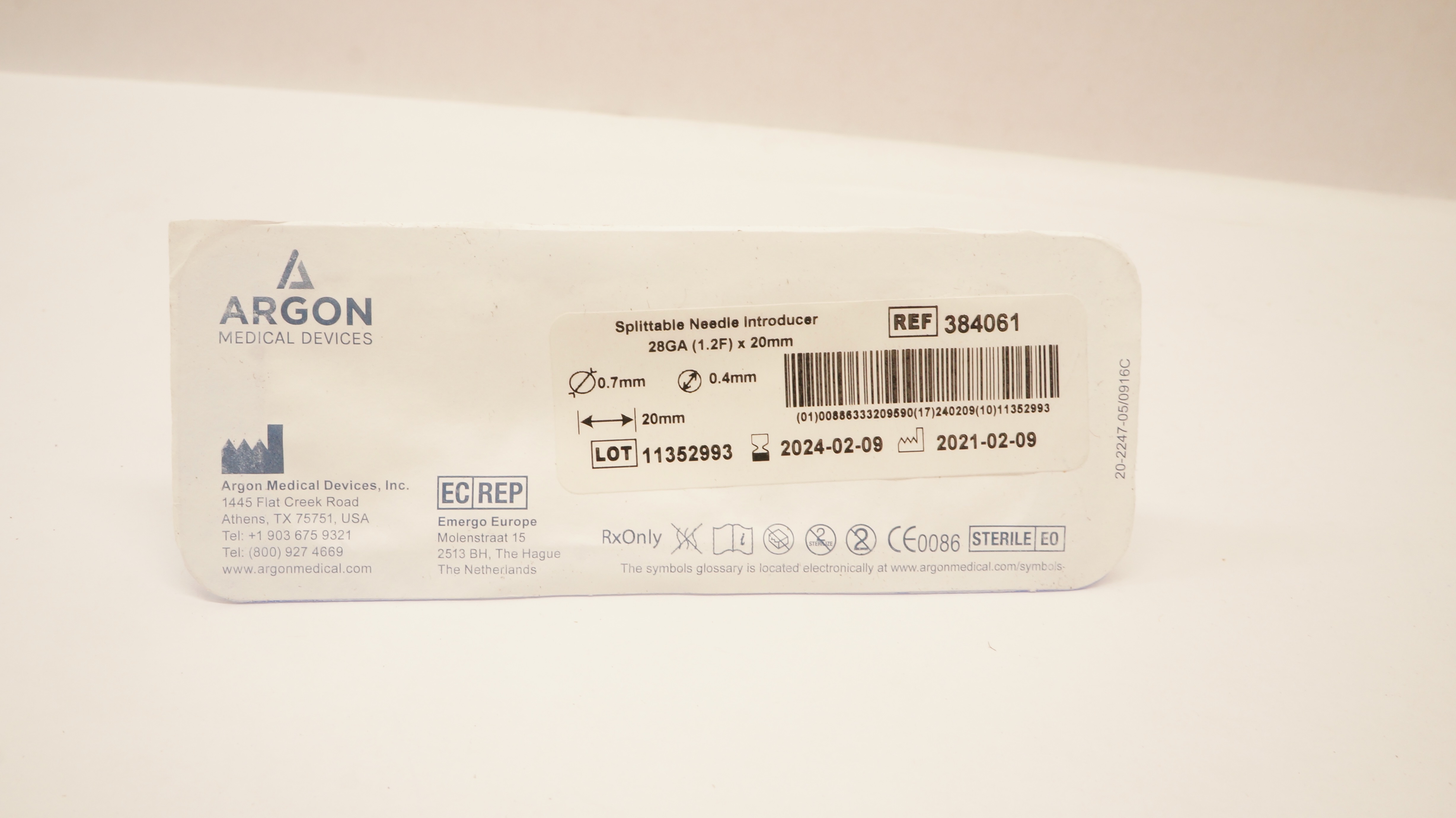 Argon 384061 Splittable Ndle. Introducer 28Ga x 20mm