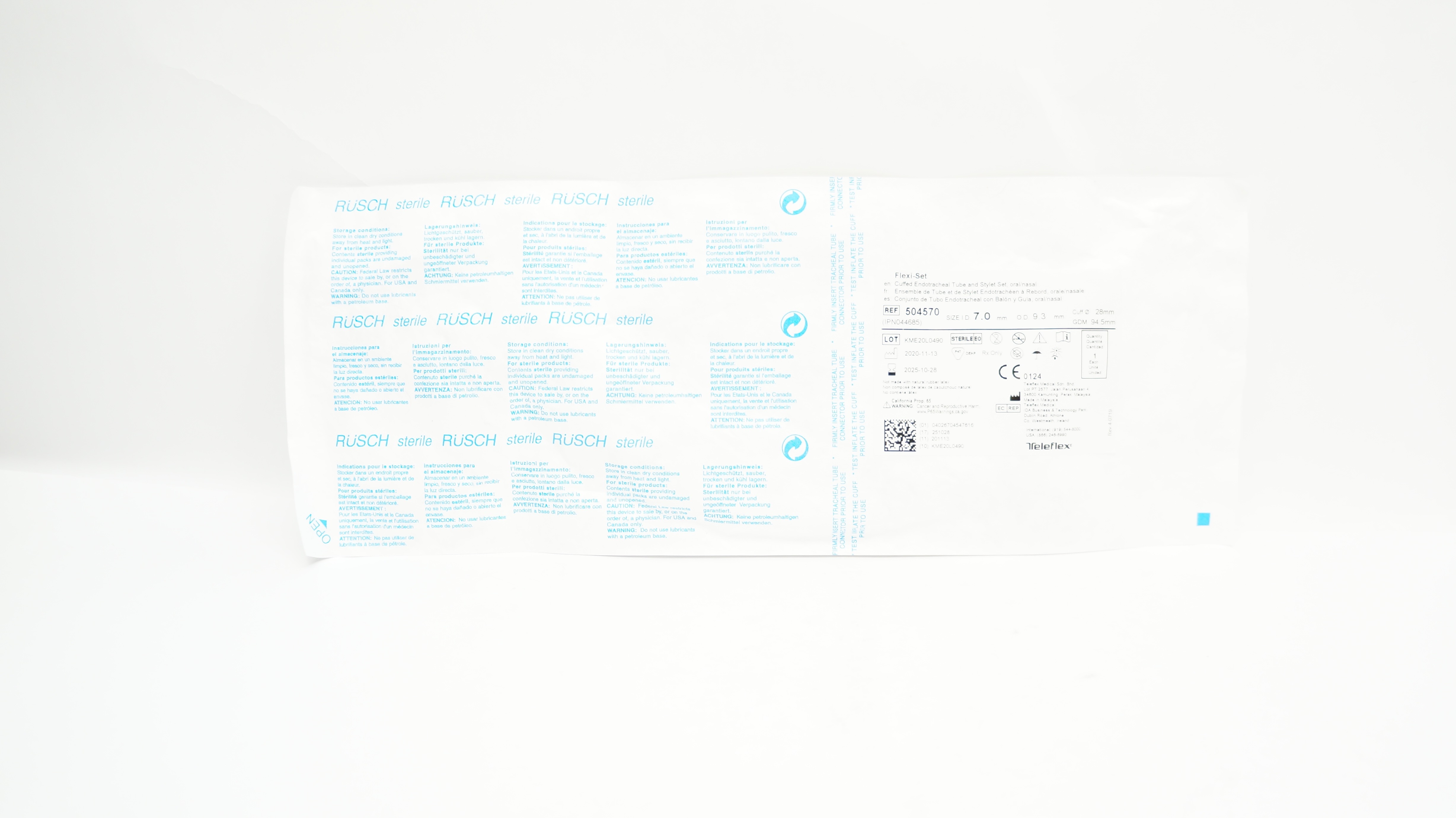 Teleflex 504570 Flexi-Set Endotracheal Tube & Stylet 7.0 ID x 9.3mm OD x 28.0mm
