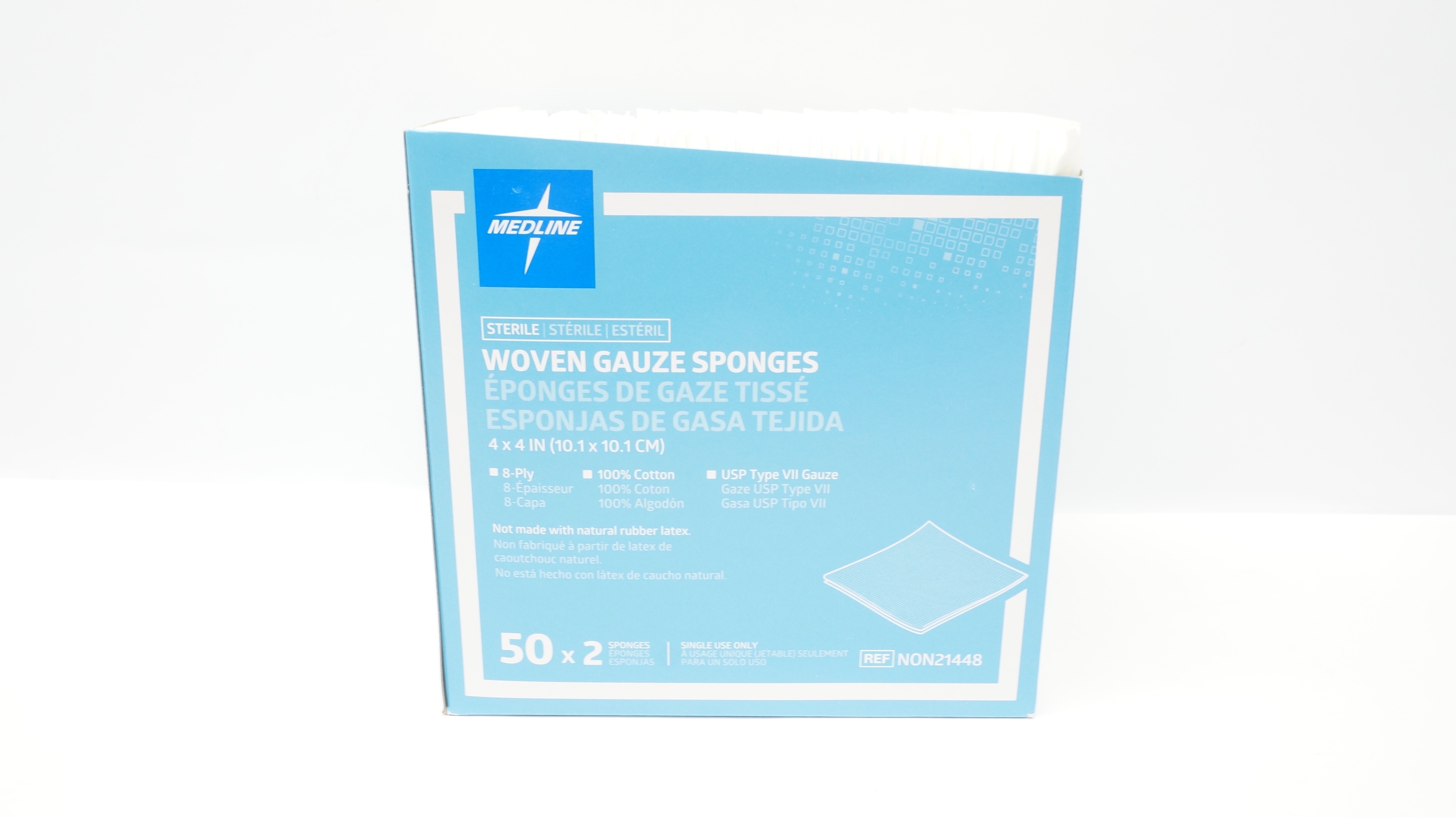 Medline NON21448 Woven Gauze Sponges, 8-Ply, 100% Cotton 4 x 4 inch - Box of 100