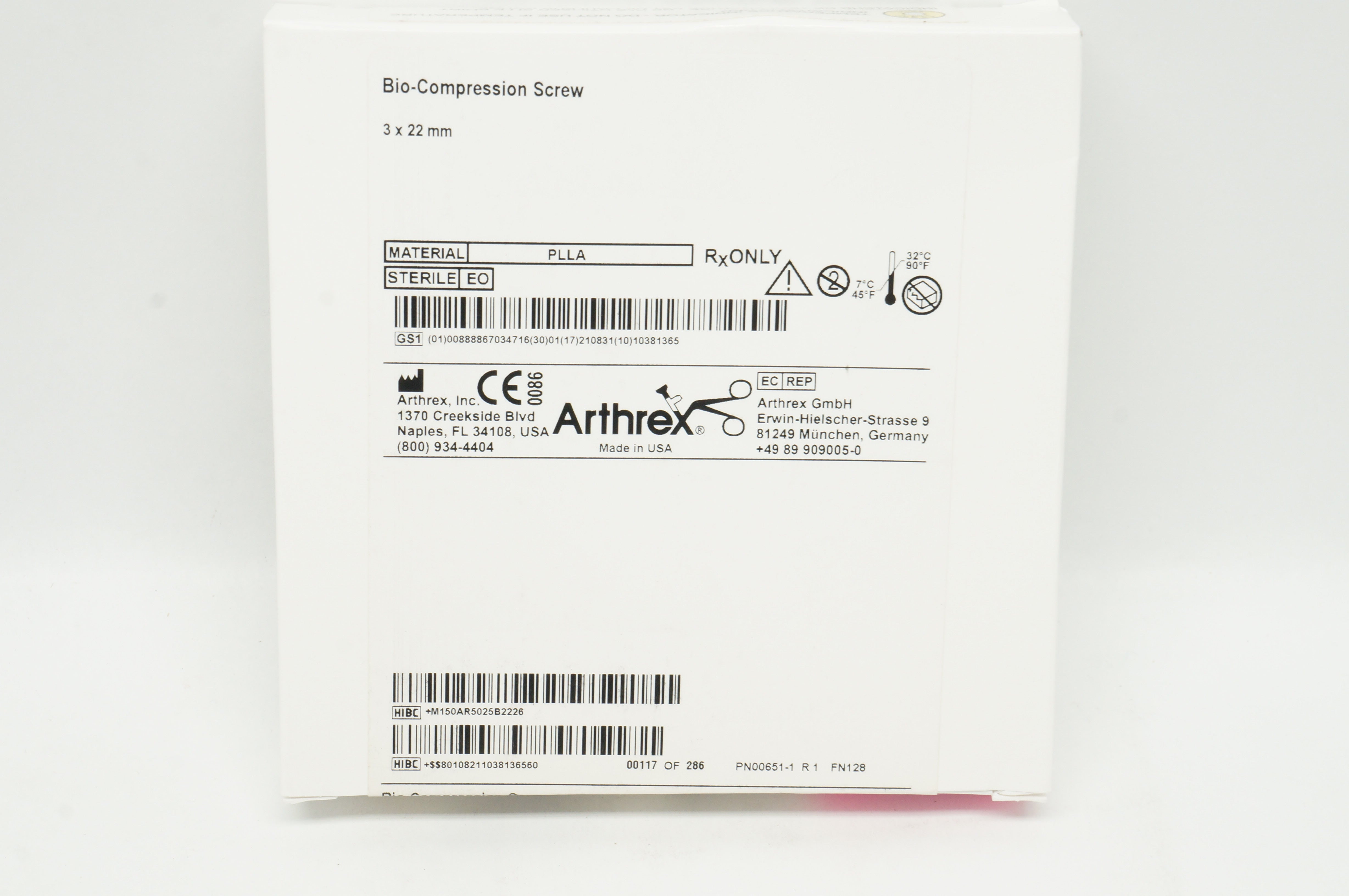 Arthrex AR-5025B-22 Bio-Compression Screw 3.0 x 22m (x)