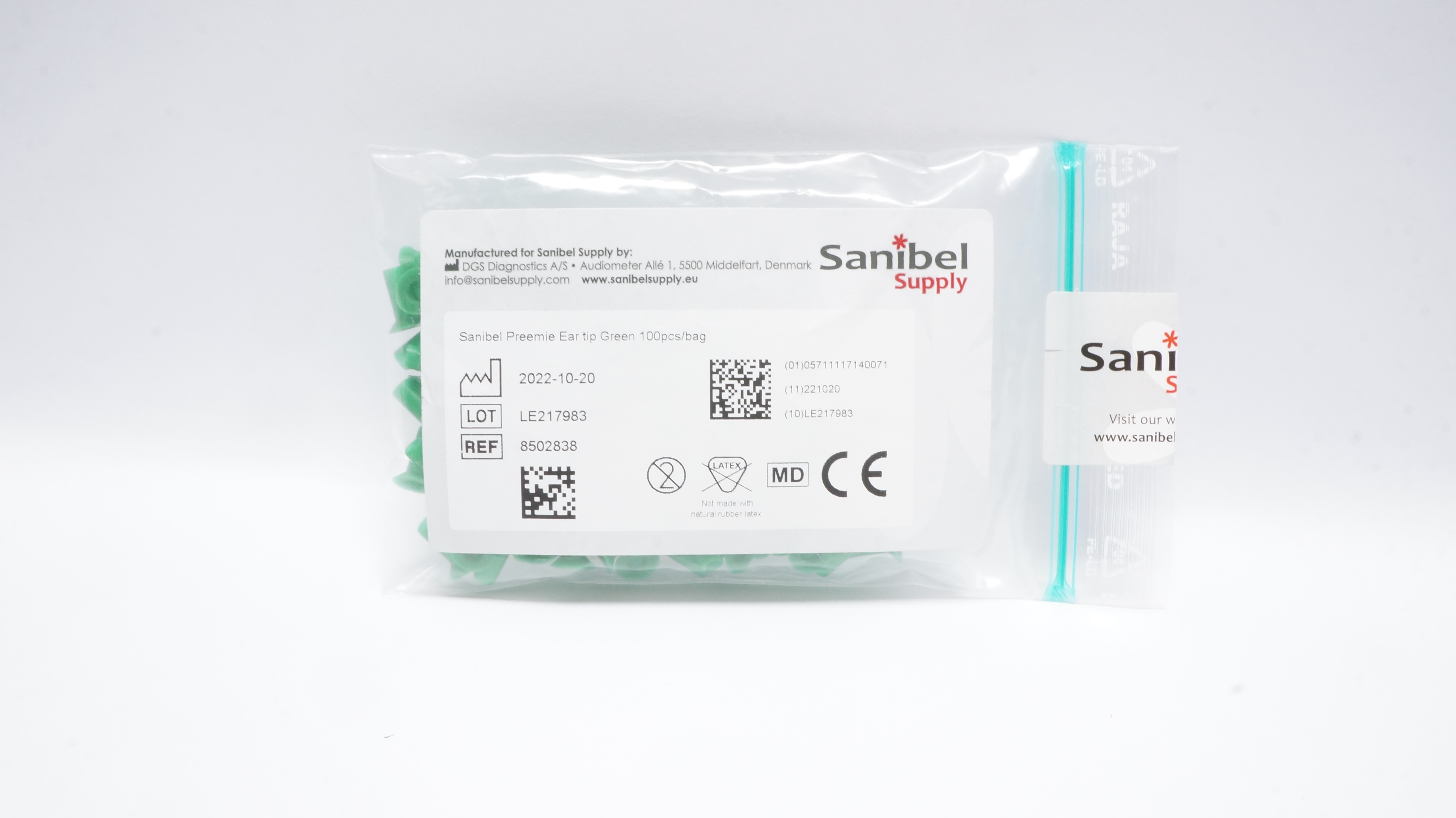 DGS Diagnostics 8502838 Sanibel Supply, Preemie Ear Tip Green - Bag of 100