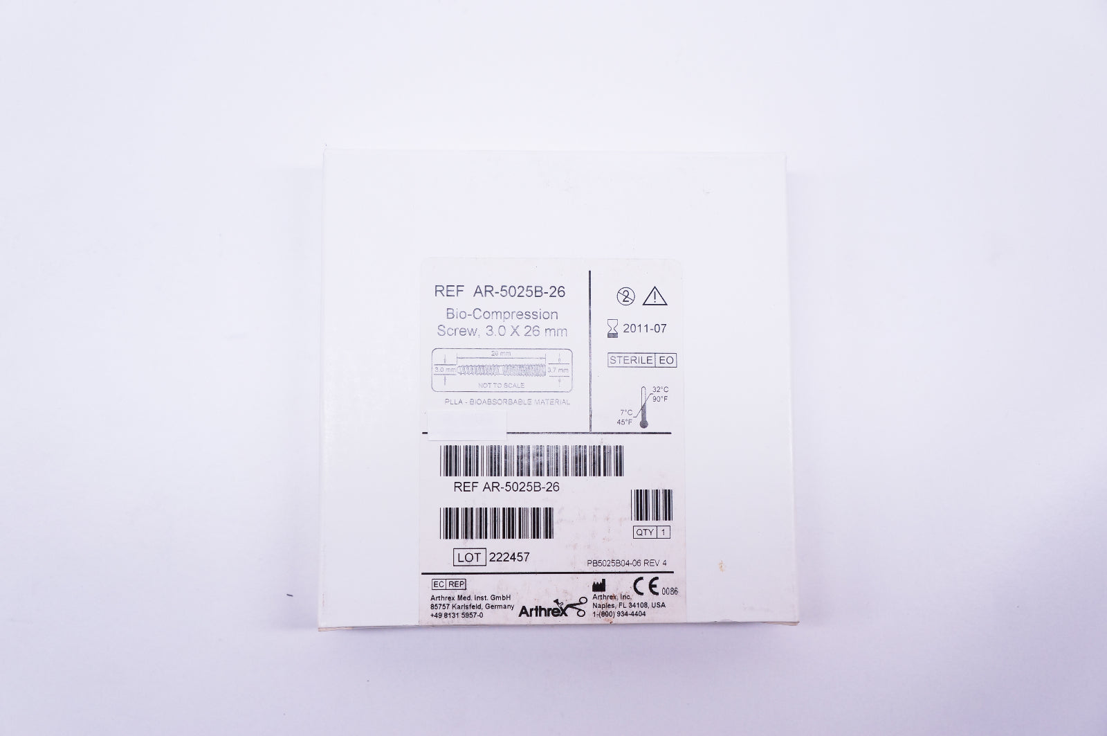 Arthrex AR-5025B-26 Bio-Compression Screw, 3.0 x 26mm (x)