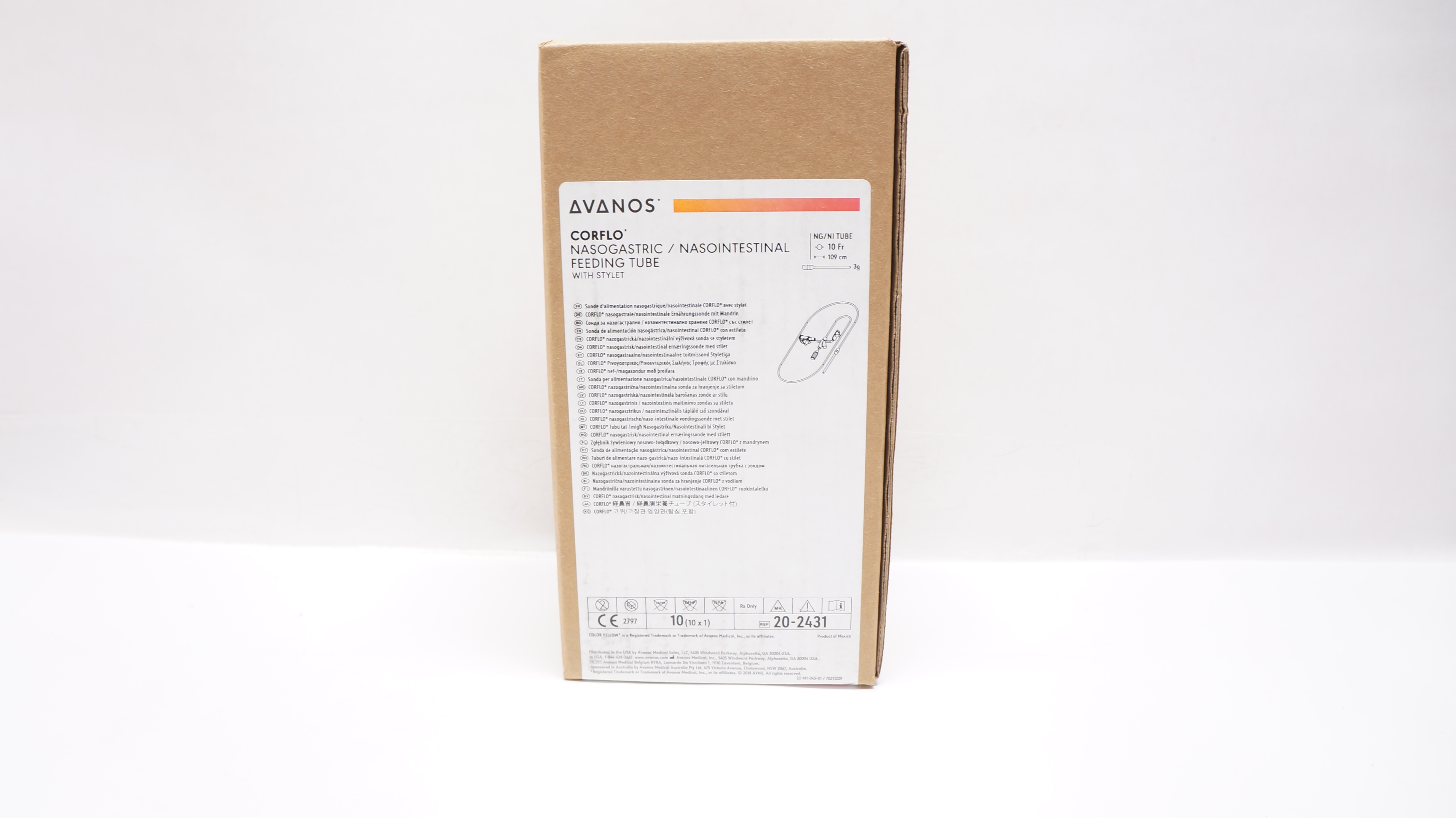 Avanos 20-2431 Nasogastric/Nasointestinal Feeding Tube 10Fr x 109cm - Box of 10