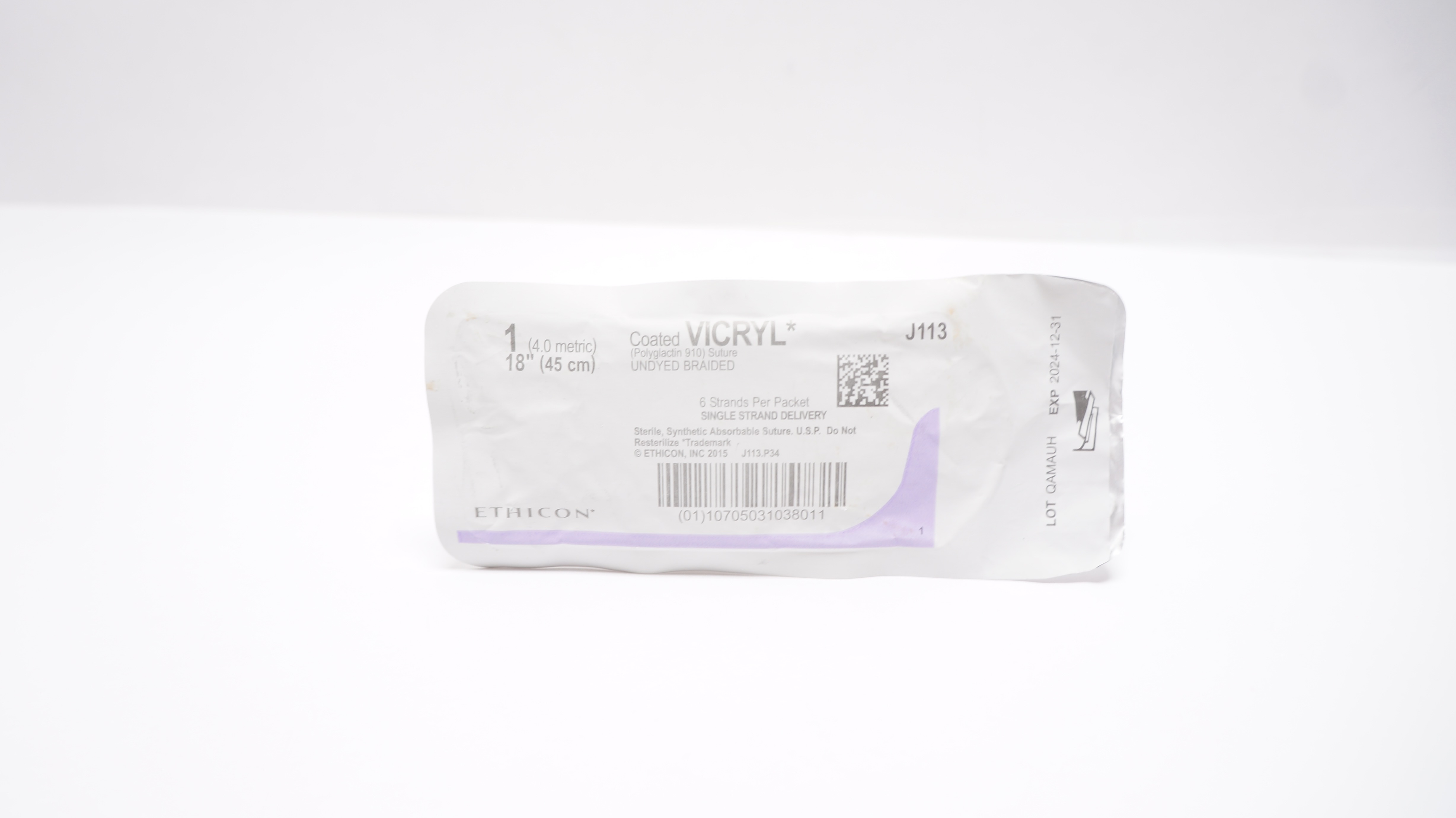 Ethicon J113 1 Coated Vicryl (Polyglactin 910) Stre Undyed Braided 18 inch