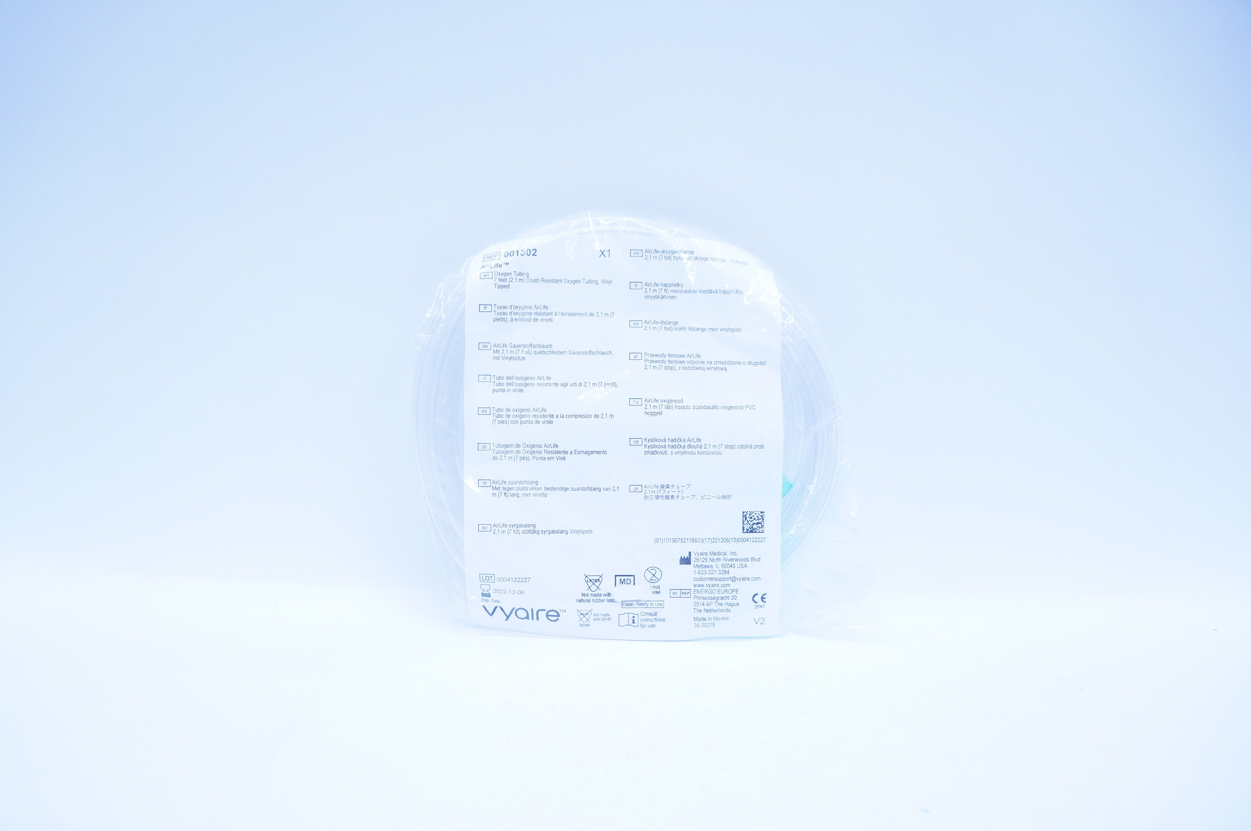 Vyaire 001302 AirLife 7 ft. Crush Resistant Oxygen Tubing, Vinyl Tipped (x)