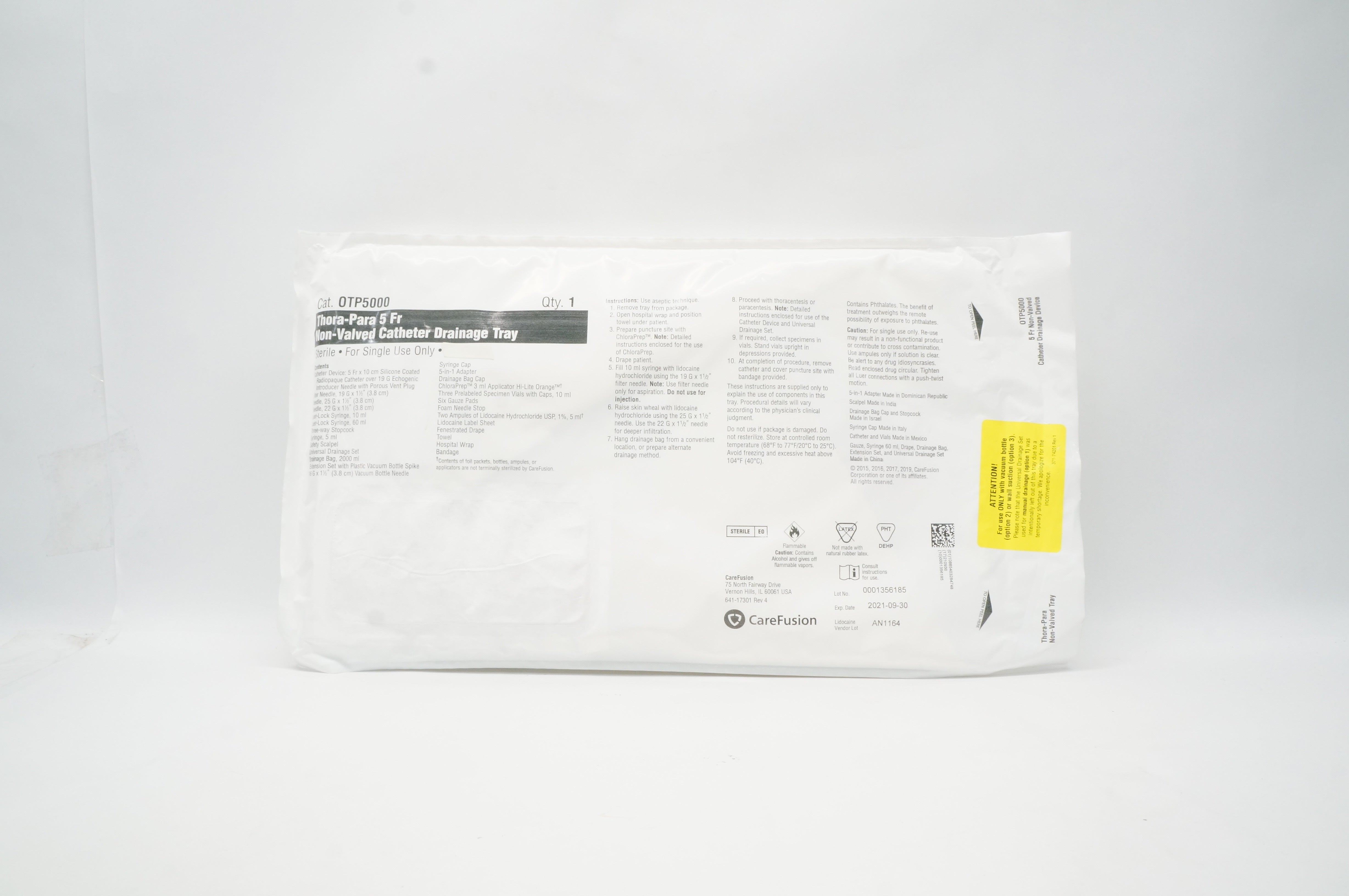 CareFusion OTP5000 Non-Valved Cath. Drainage Tray Thora-Para 5F (x)