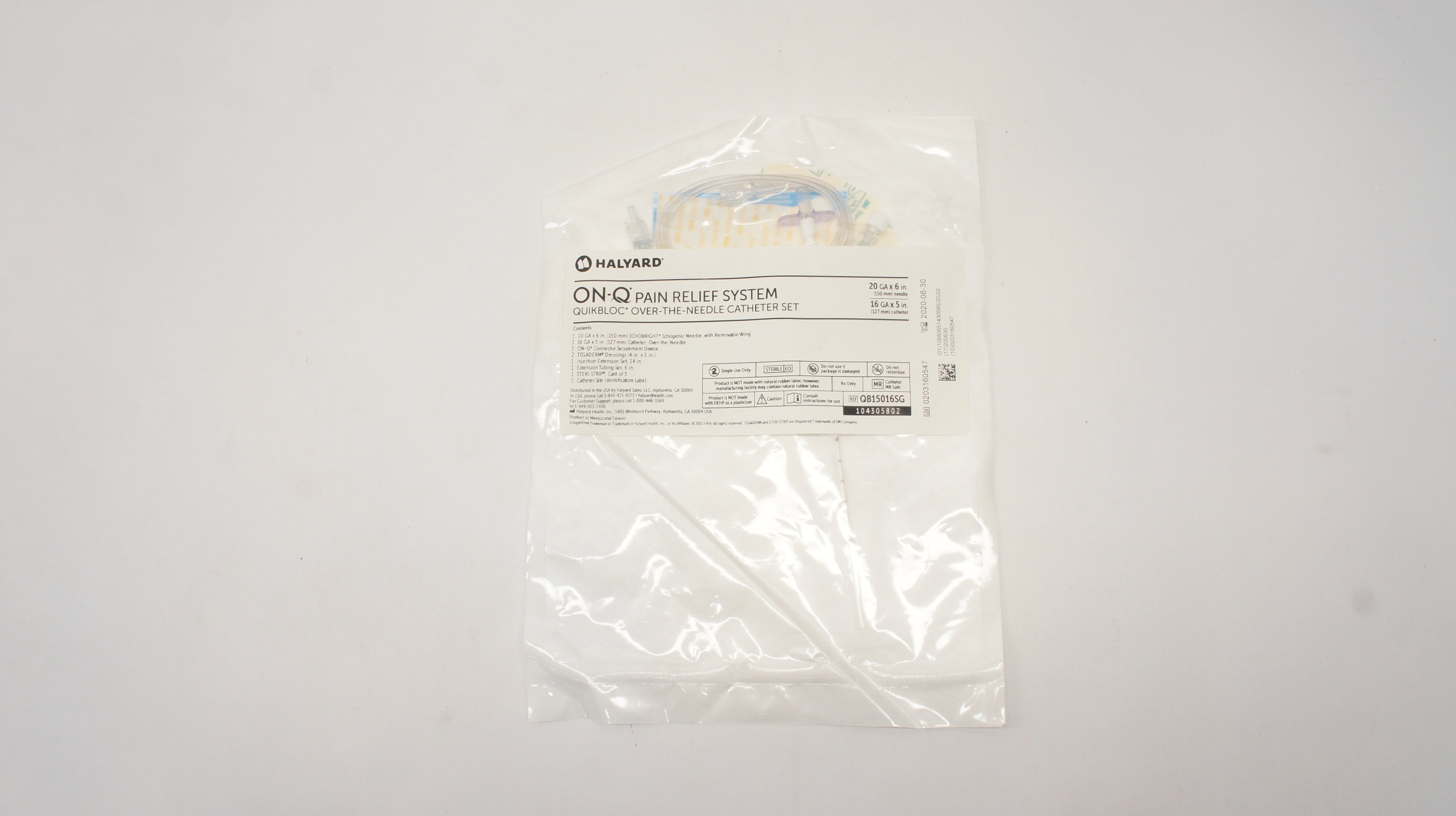 Halyard QB15016SG Pain Relief System Over-The-Needle Cath. Set 16Ga x 5inch (x)