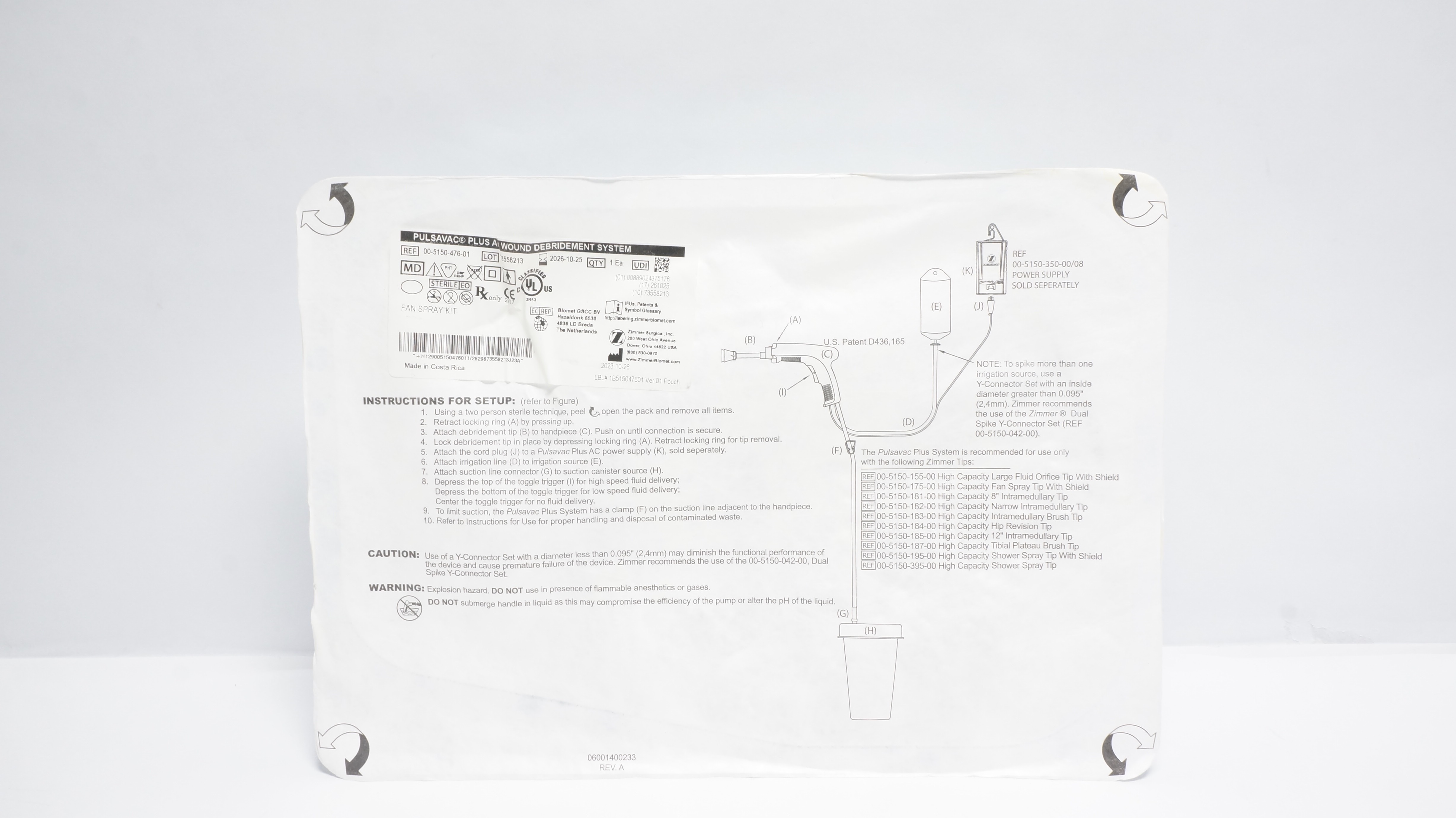 Zimmer Surgical 00-5150-476-01 Pulsavac+ AC Wound Debridement System