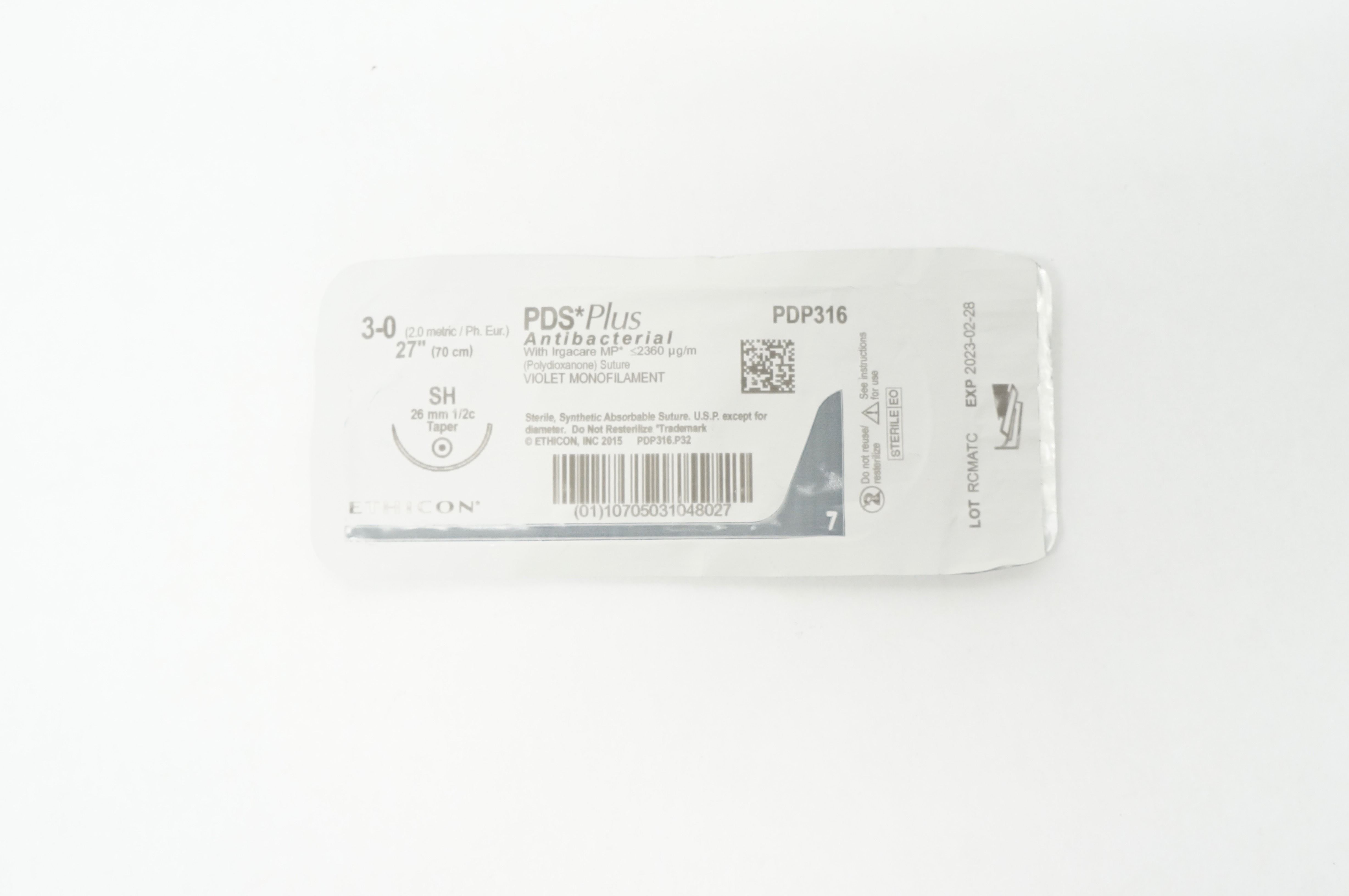 Ethicon PDP316 3-0 PDS Plus Stre W/ Irgacare MP SH 26mm 1/2c Taper 27inch