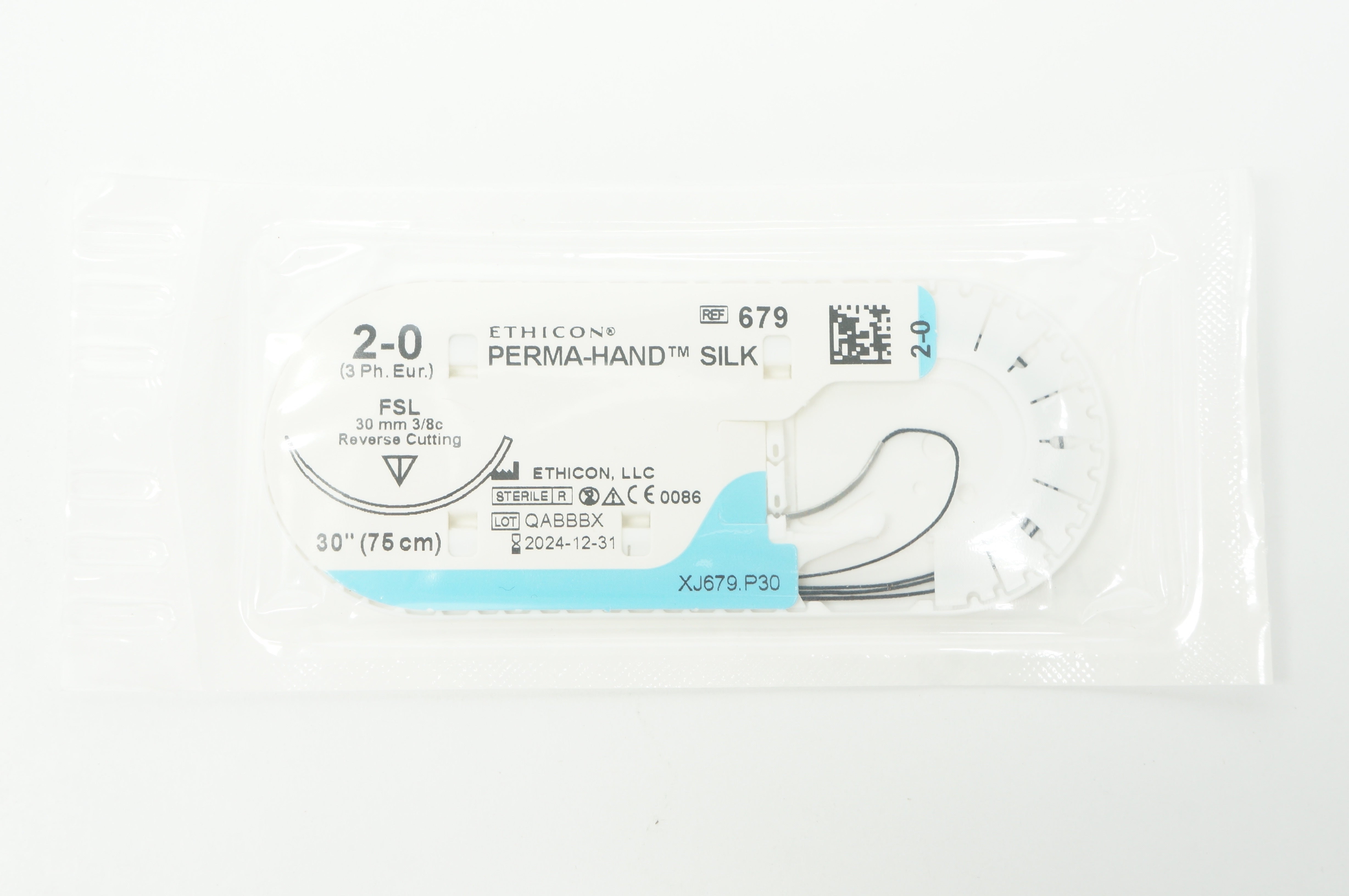 Ethicon 679 2-0 Perma-Hand Silk FSL 30mm 3/8c Reverse Cutting, 30inch