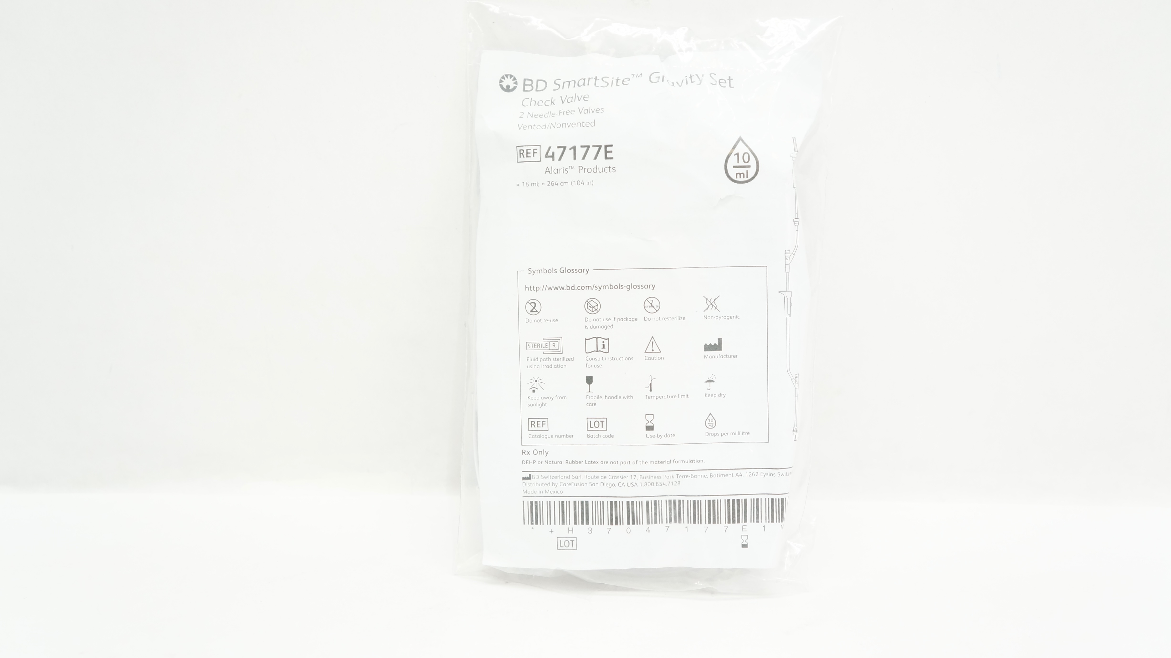 BD 47177E Alaris SmartSite Gravity Set 18ml x 104inch 10Drops/mL