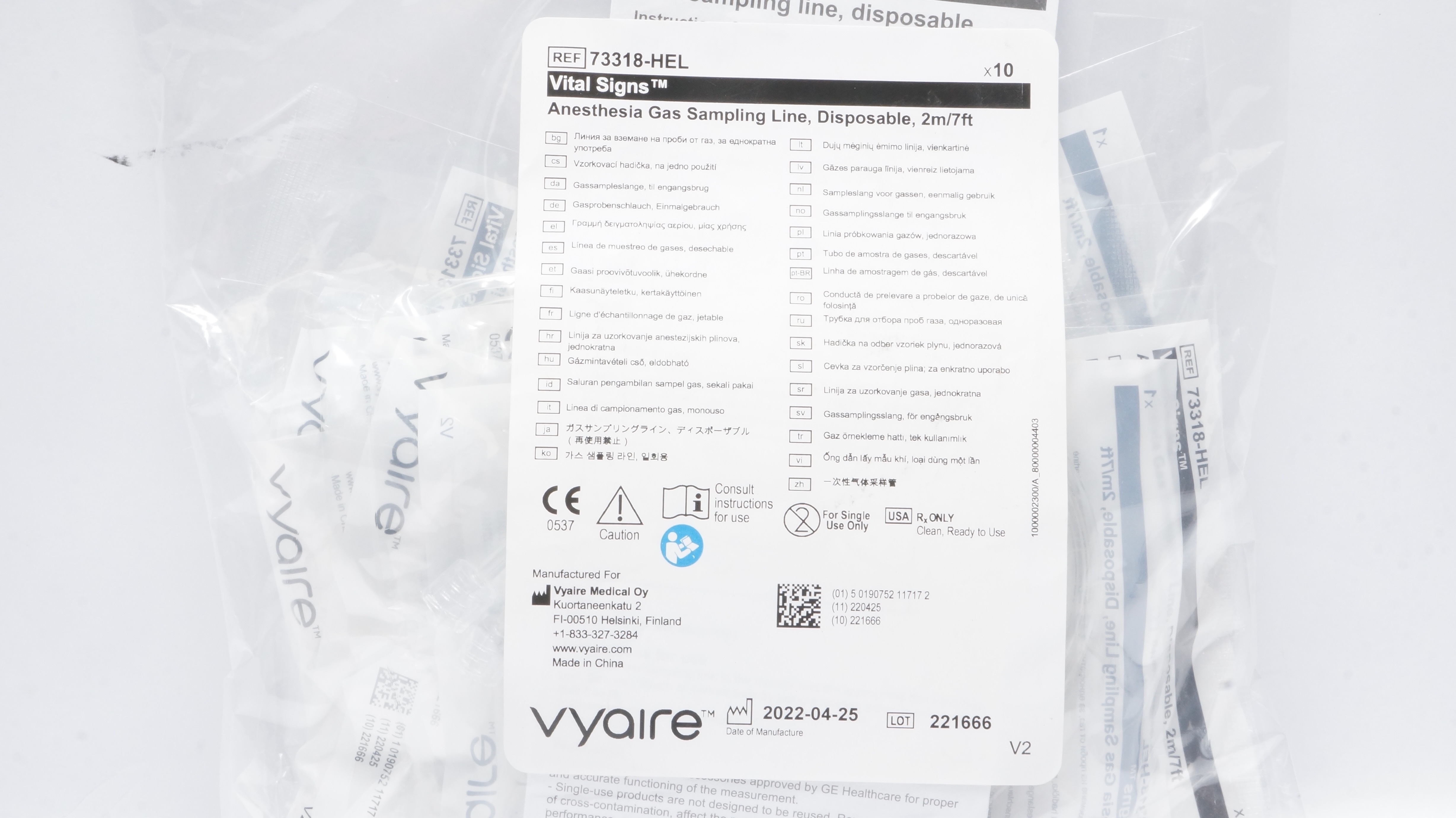 Vyare 73318-HEL Vital Signs Anesthesia Gas Sampling Line, 7Ft - Pack of 10