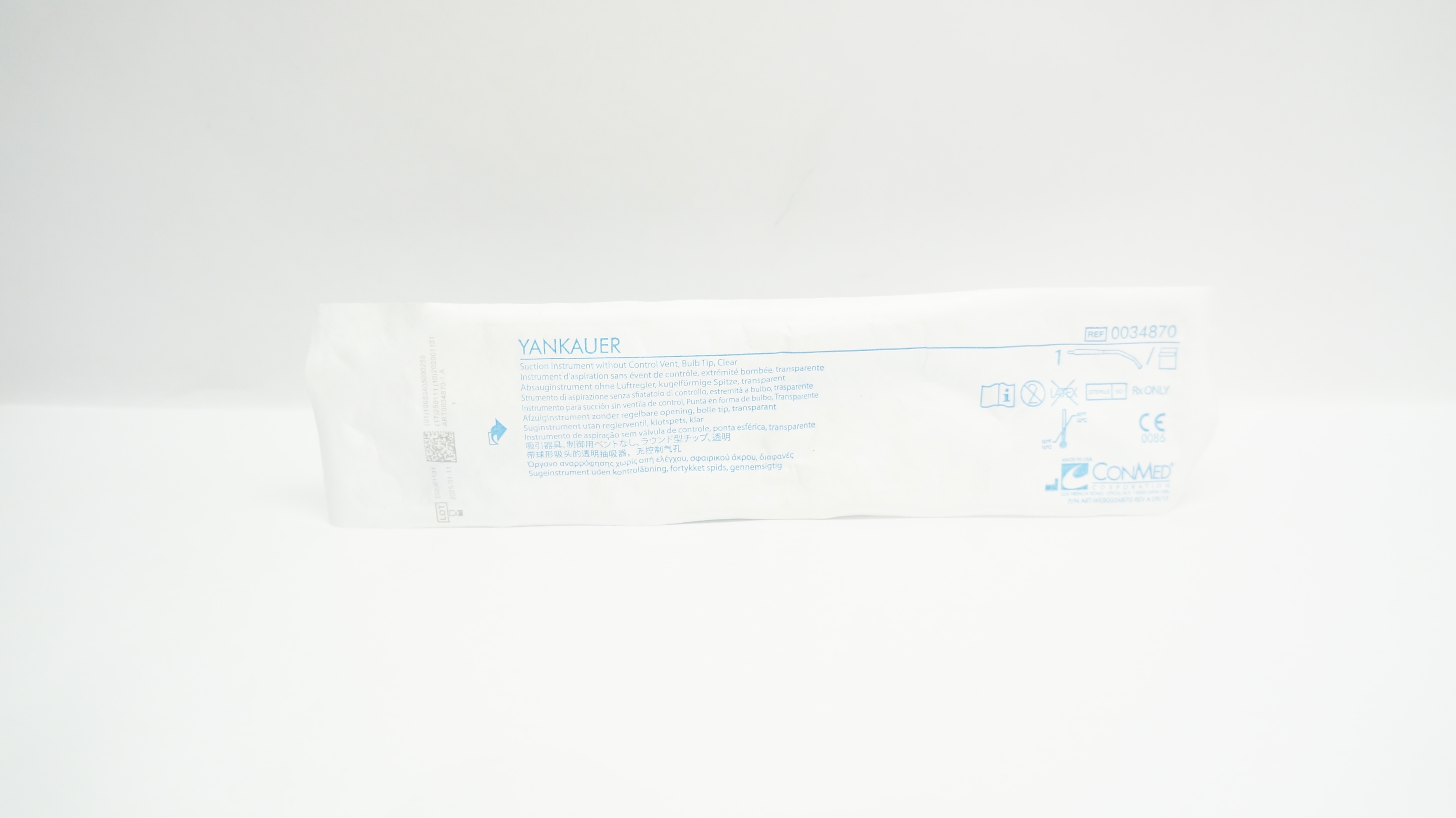 ConMed 0034870 Yankauer Suction Instrument without Control Vent, Bulb Tip, Clear