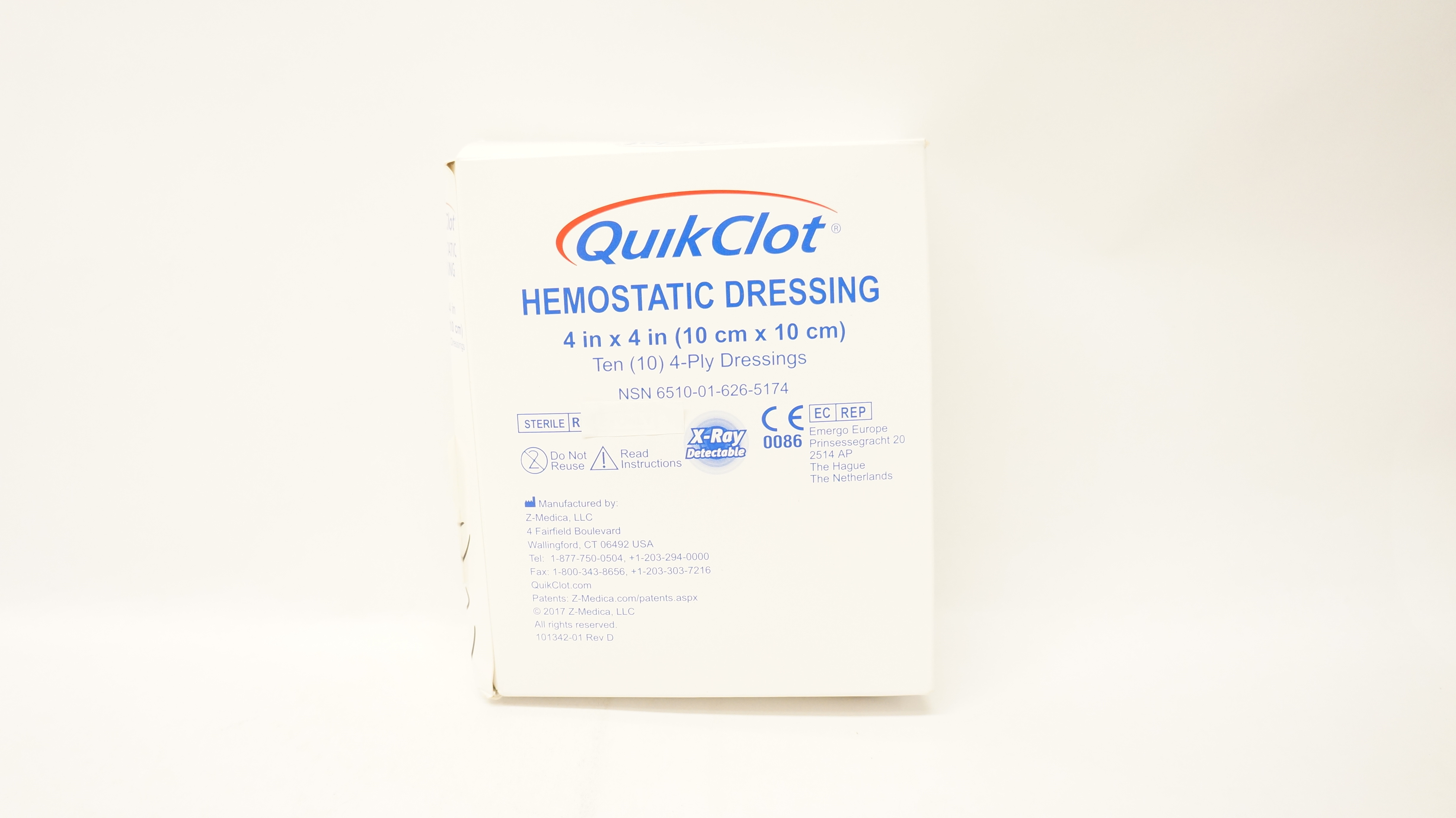 Z-Medica 2797 QuickClot Hemostatic Dressing 4inch x 4inch - Box of 10