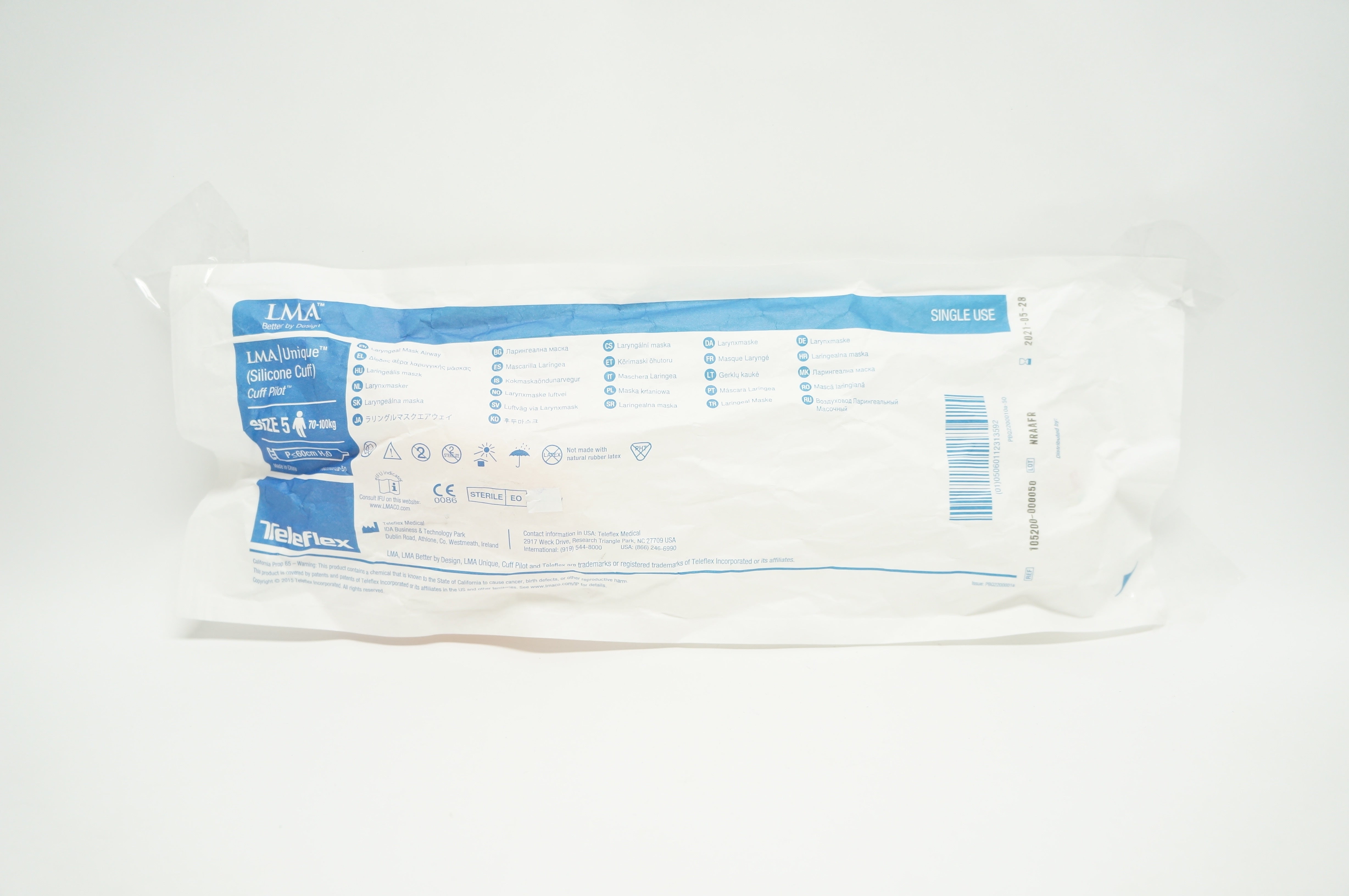Teleflex 105200-000050 LMA Unique Laryngeal Mask Airway, Size 5, 70-100kg (x)