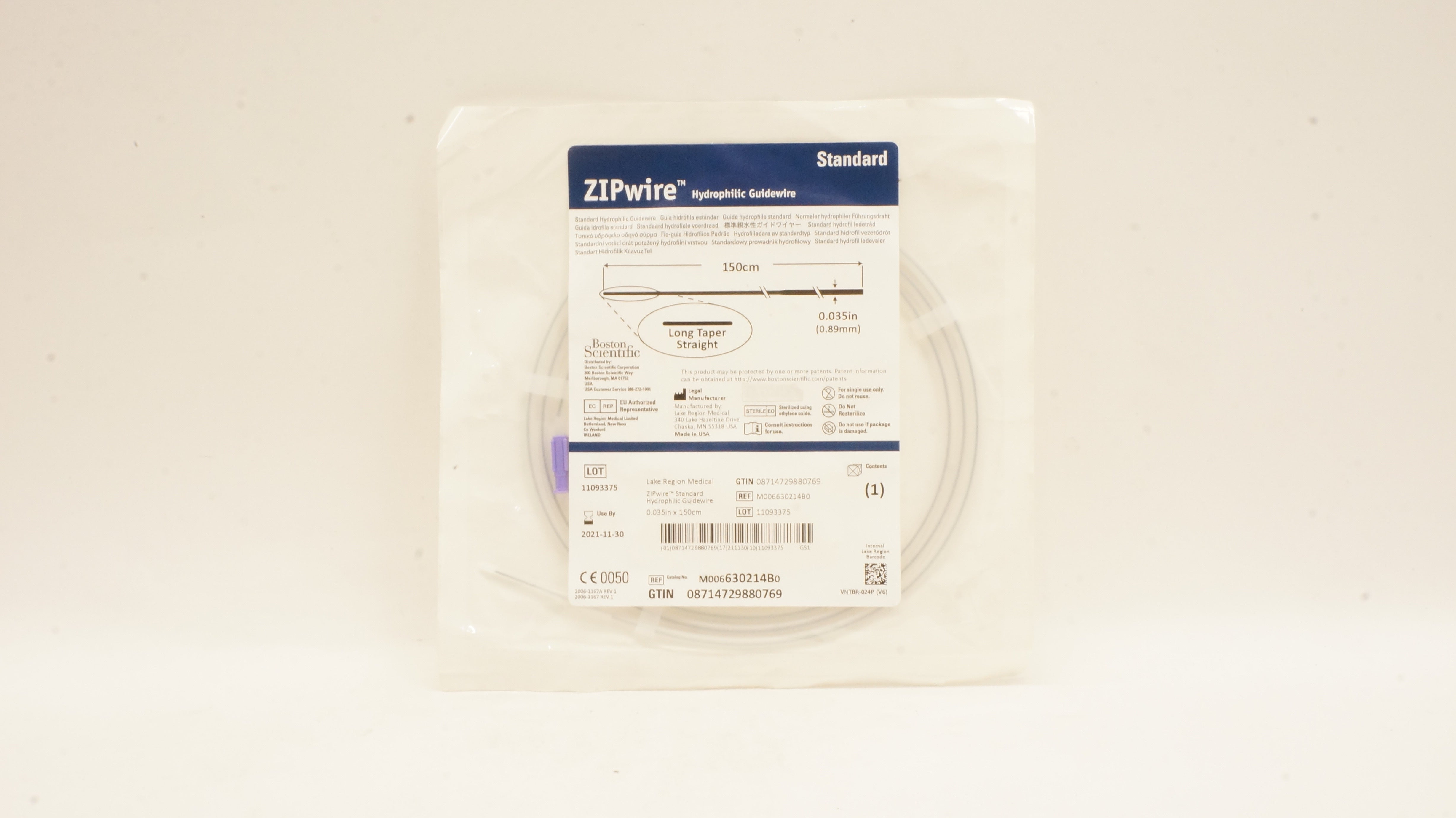 Boston Scientific 630214B ZIPwire Hydrophilic Guidewire .035inch x 150cm
