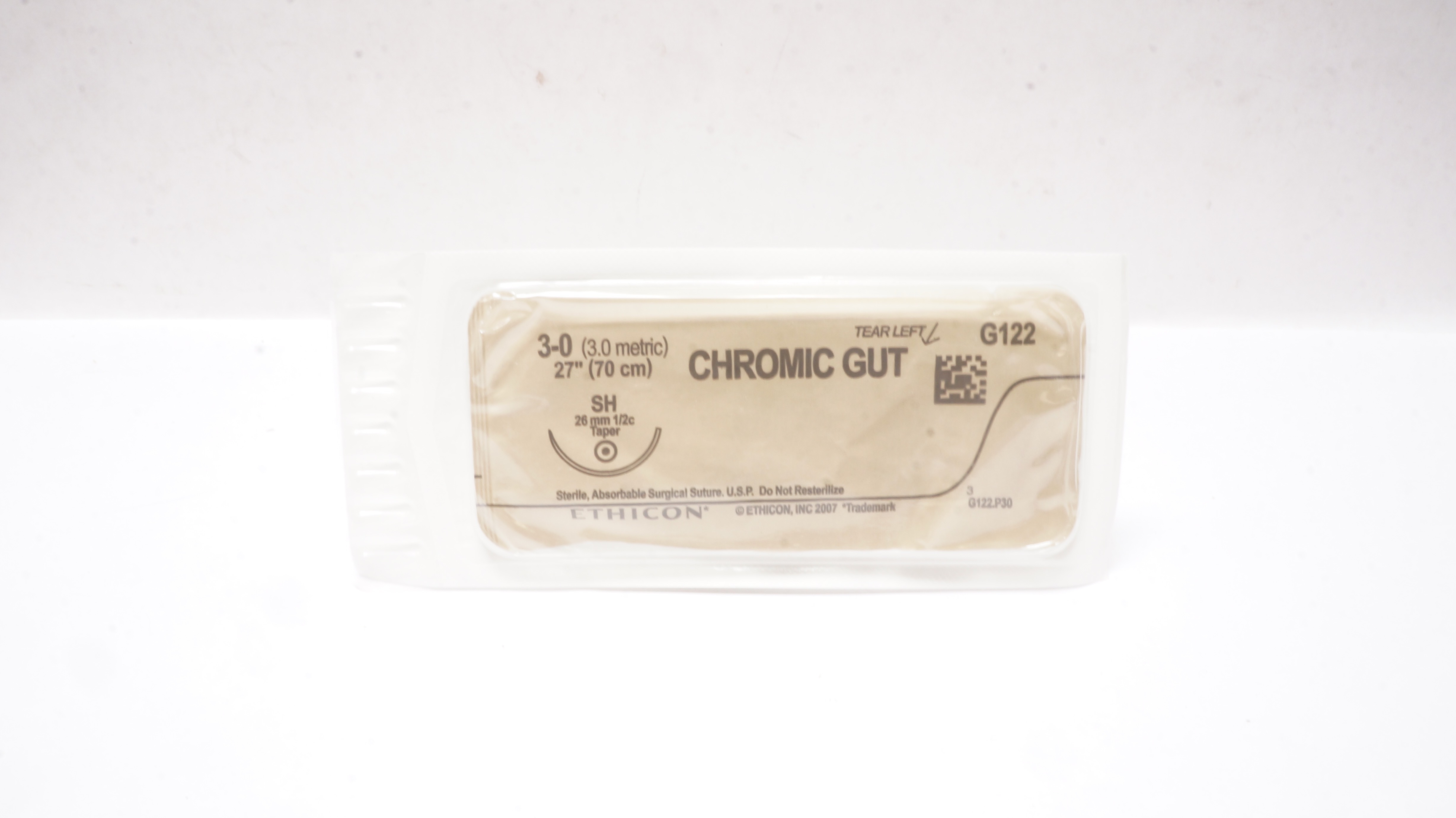 Ethicon G122 3-0 Chromic Gut, SH, 26mm 1/2c Taper, 27inch