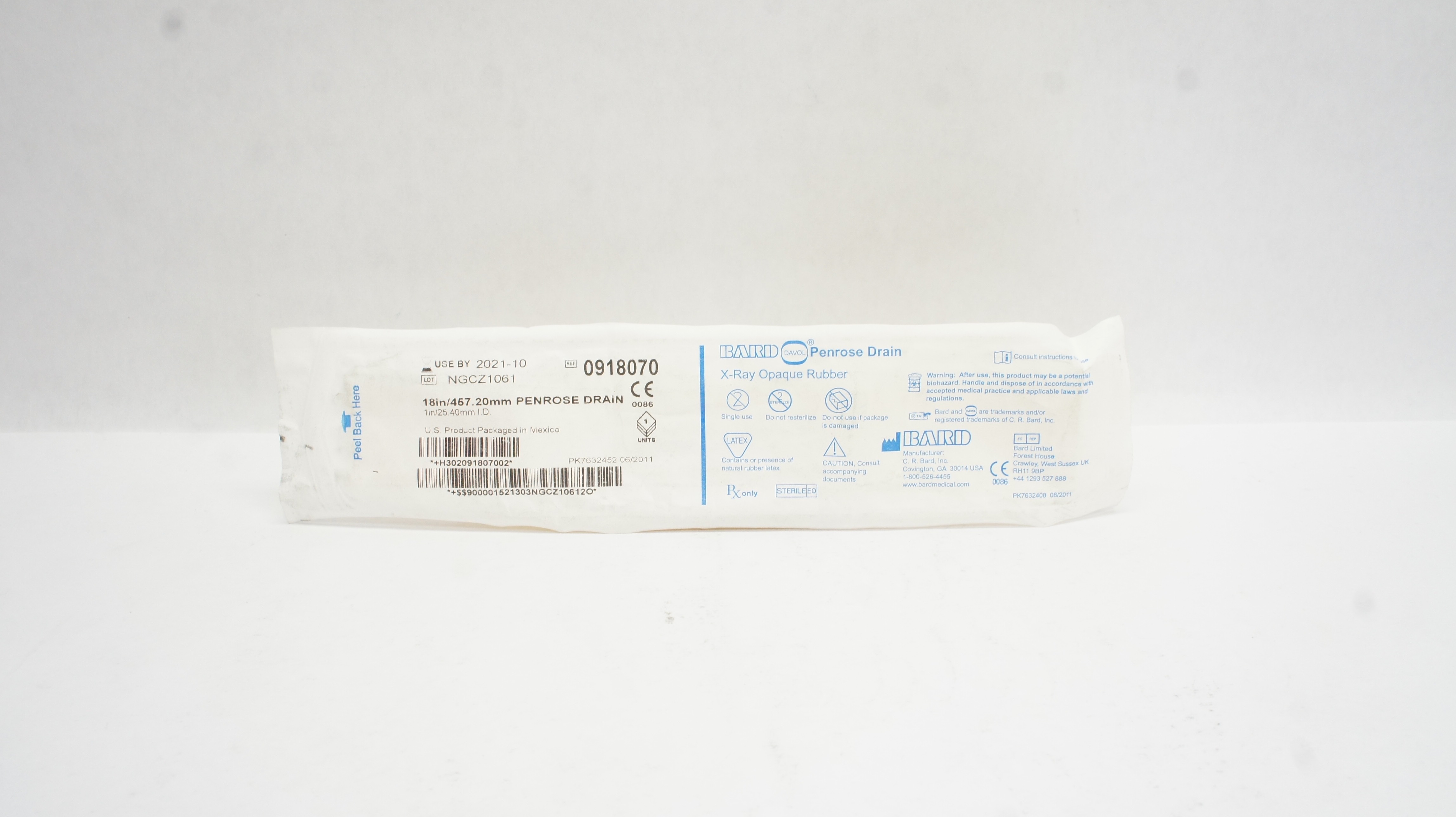 Bard 0918070 Penrose Drain X-Ray Opaque Rubber 18inch x 1inch I.D. (x)