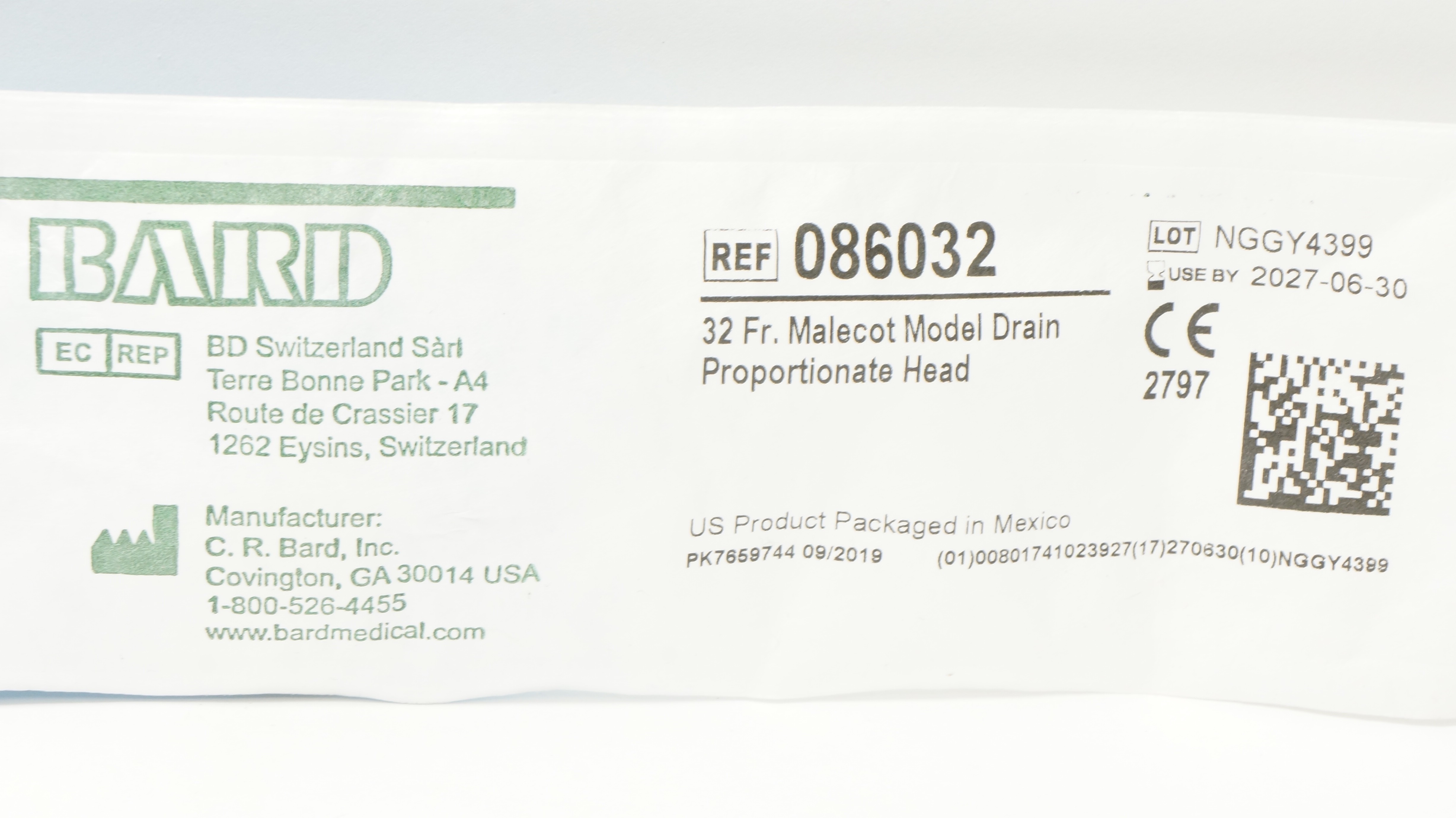 Bard 086032 Urethral Cath. 32Fr Malecot Model Drain Proportionate Head