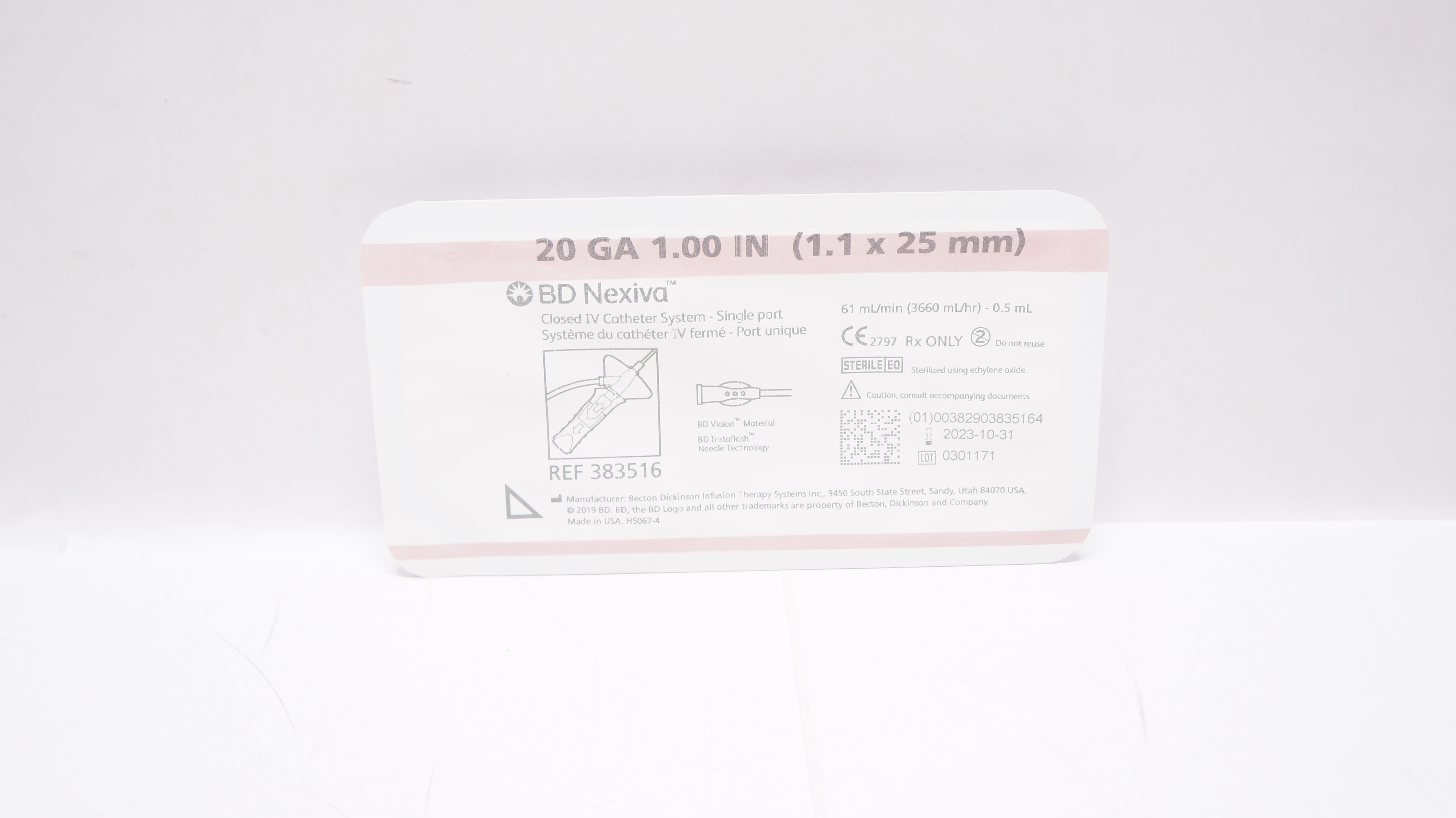 BD 383516 Nexiva Clodsed IV Cath. System 20GA x 1.00inch 61mL/min (x)