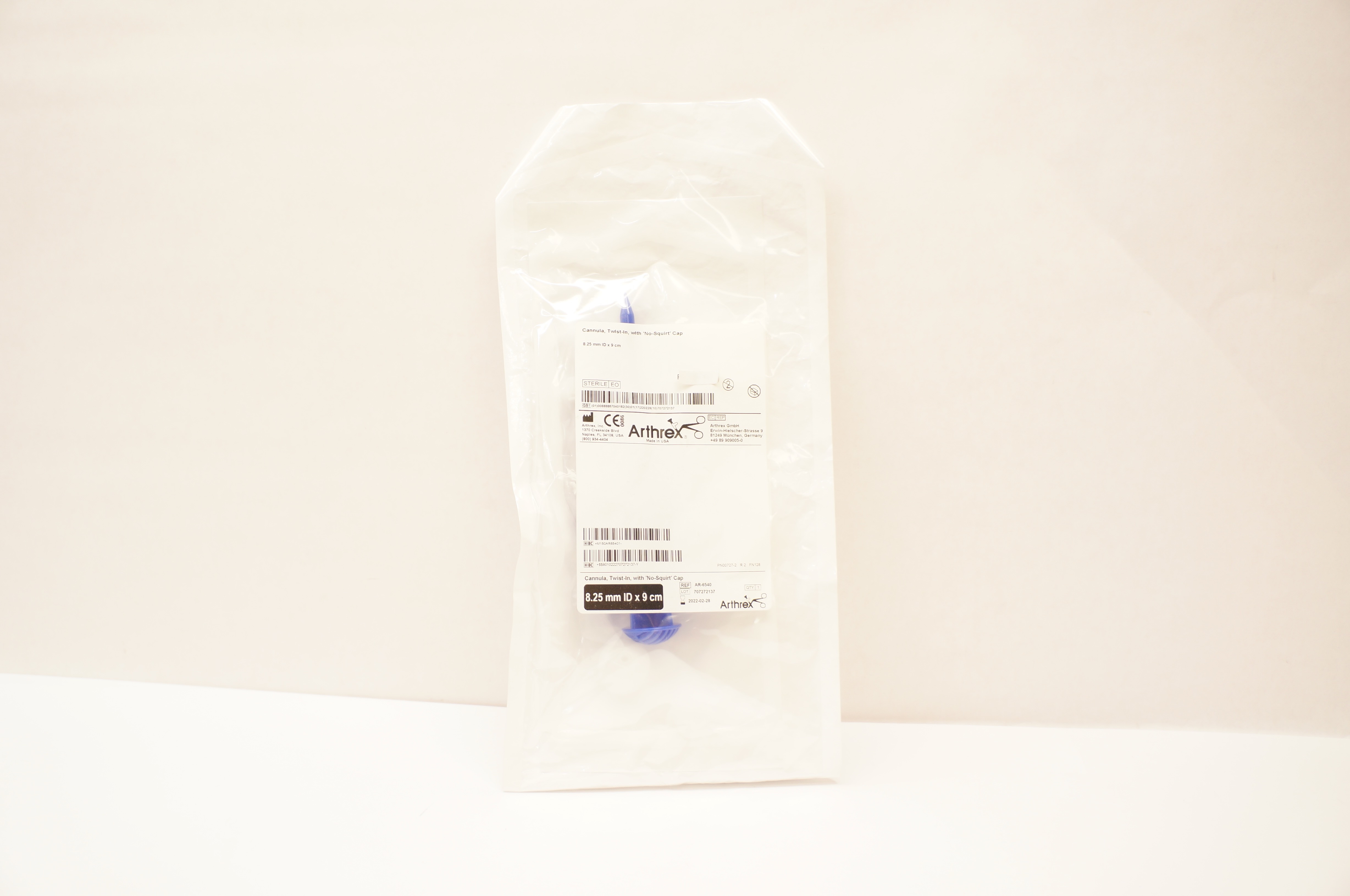 Arthrex AR-6540 Cannula, Twist-In with No-Squirt Cap 8.25mm ID x 9cm (x)
