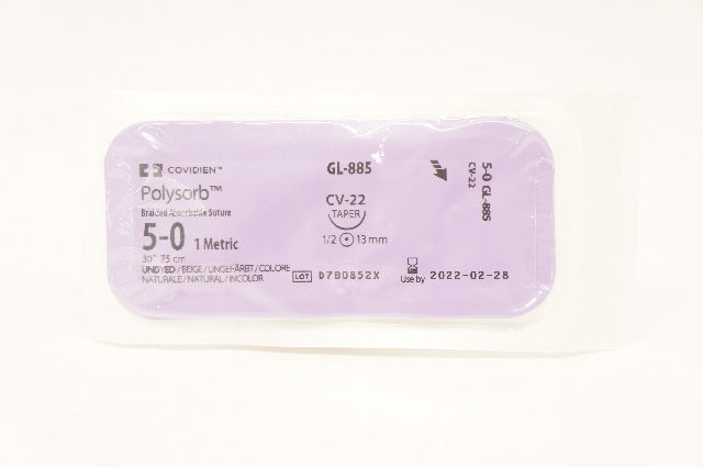 Covidien GL-885 5-0 Polysorb Braided Absorbable Stre, CV-22, 1/2.13mm 30inch (x)