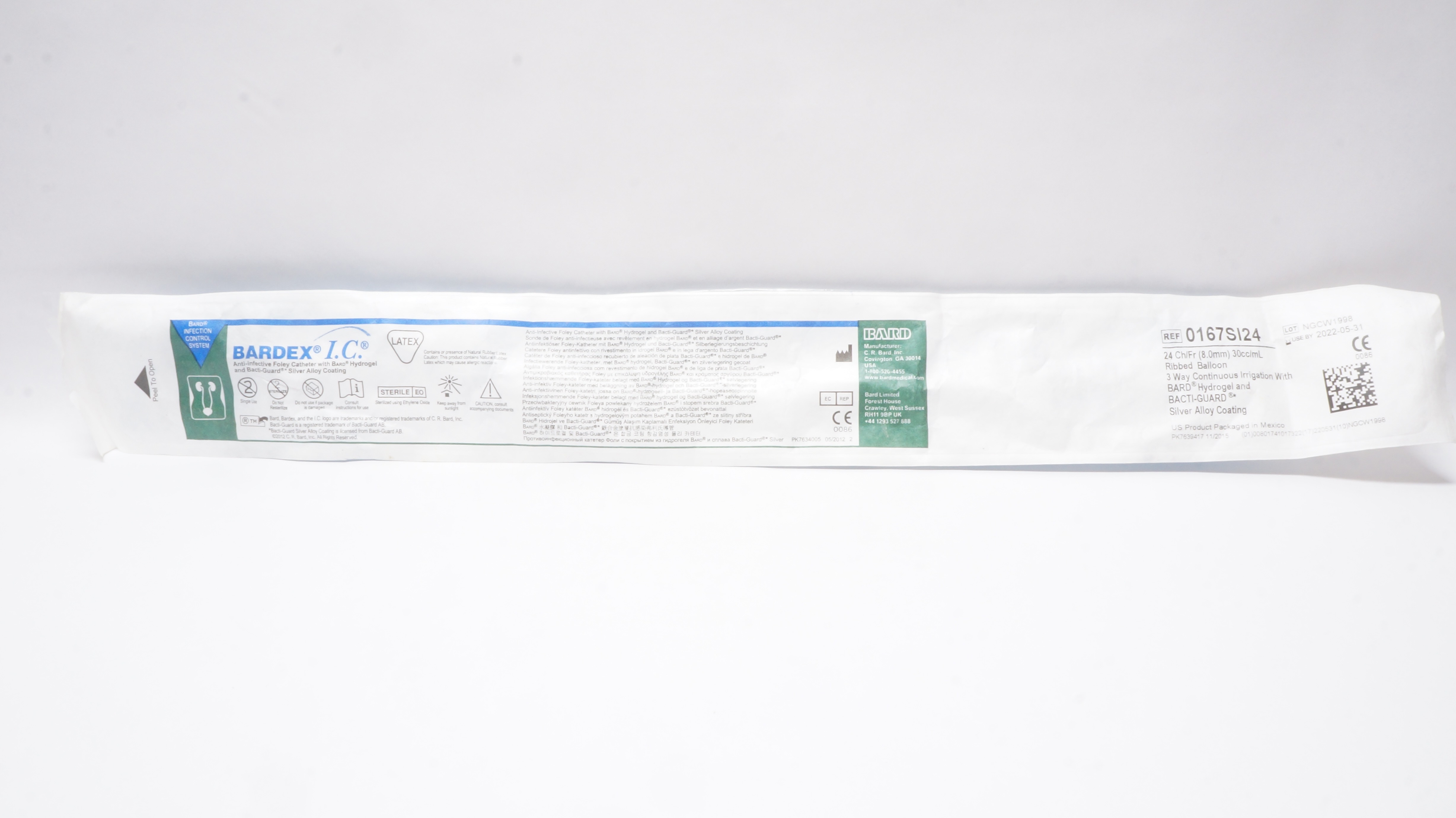 Bard 0167SI24 Bardex I.C. Anti-Infective Foley Cath. 24Ch/Fr 30cc/mL Balloon (x)
