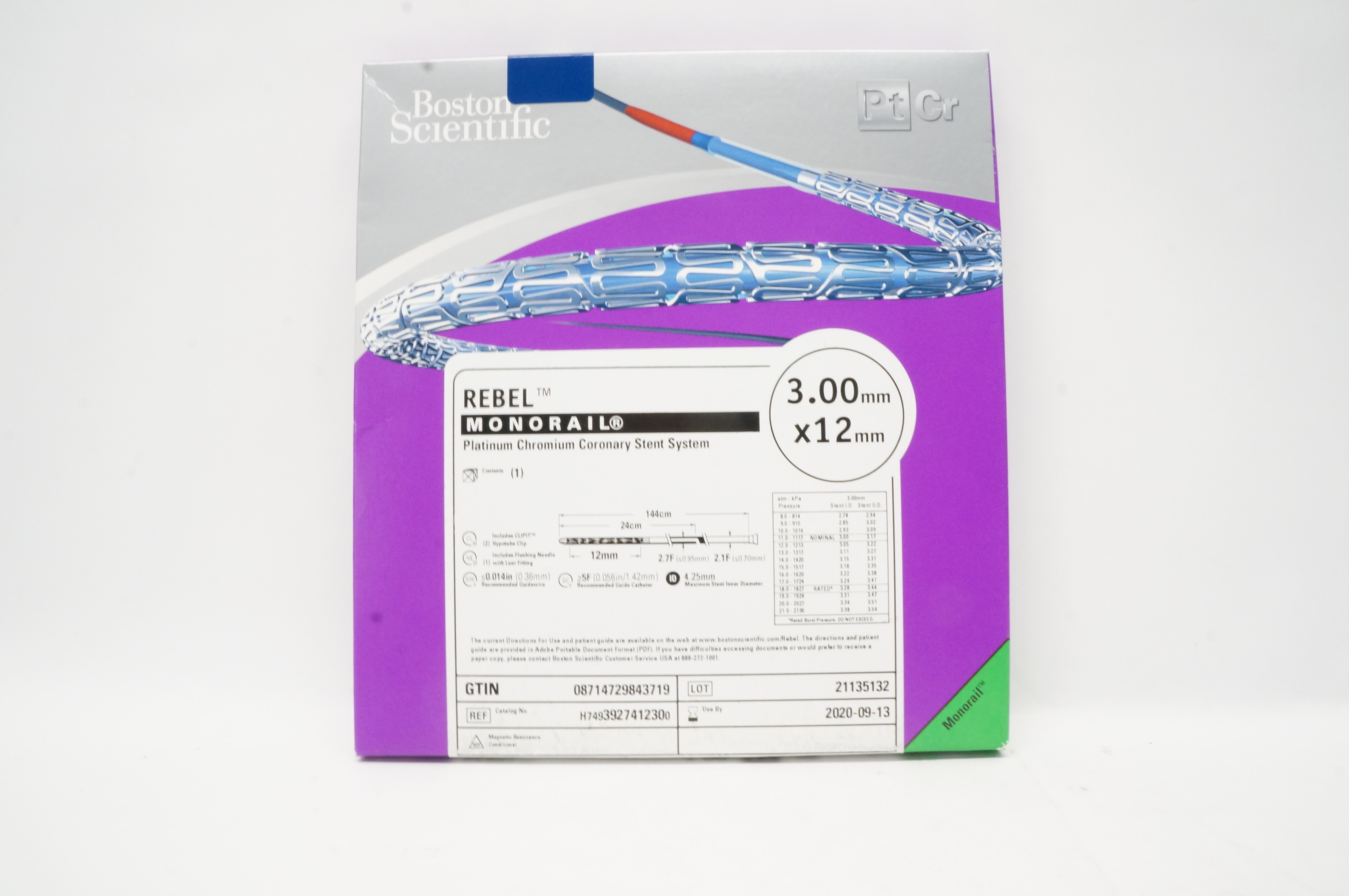 Boston Scientific H7493927412300 Rebel Coronary Stnt System 3.00mm x 12mm (x)
