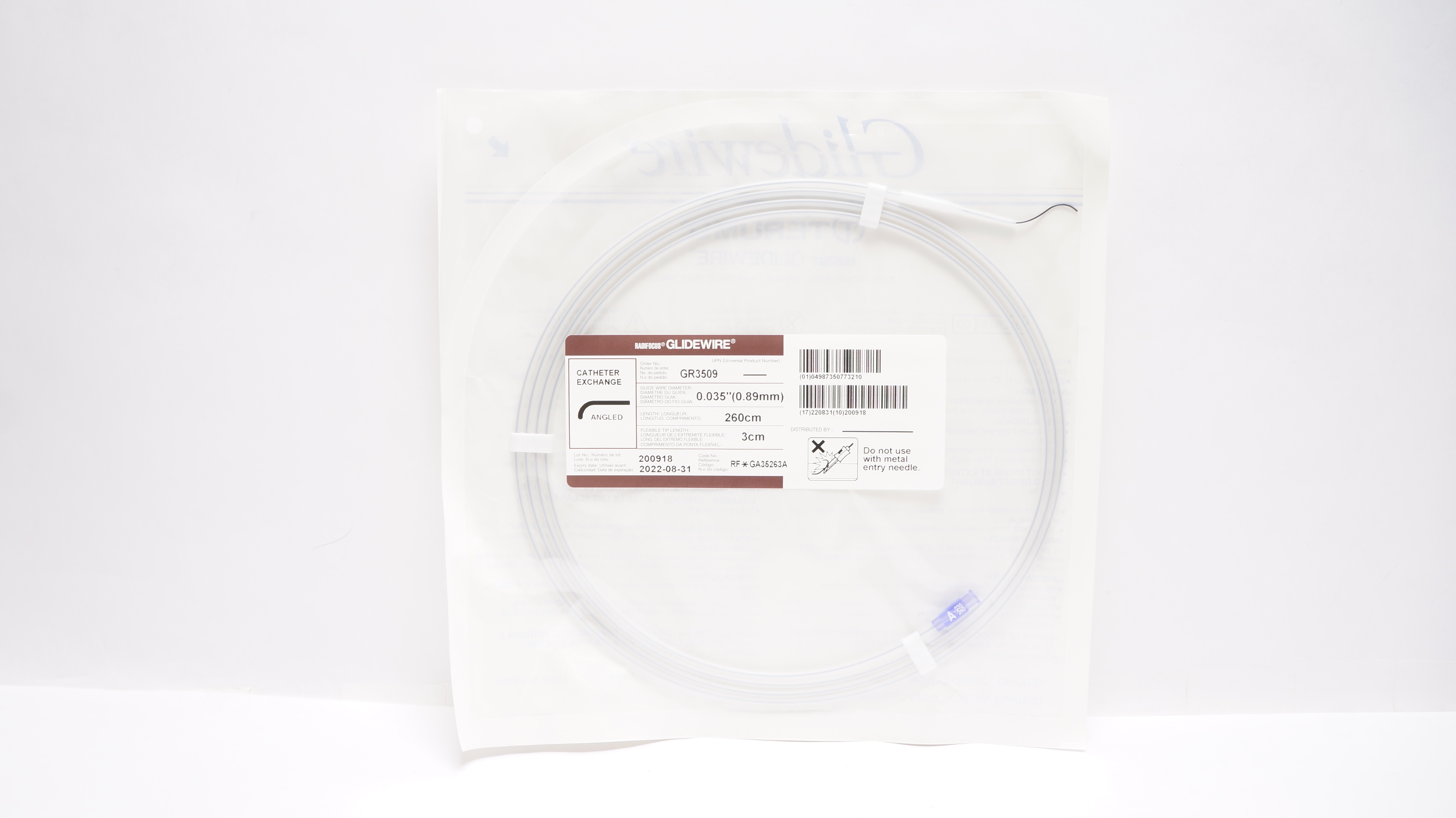 Terumo RF*GA35263A Radifocus GlideWire Cath. Exchange 0.035inch x 260cm x 3cm(x)