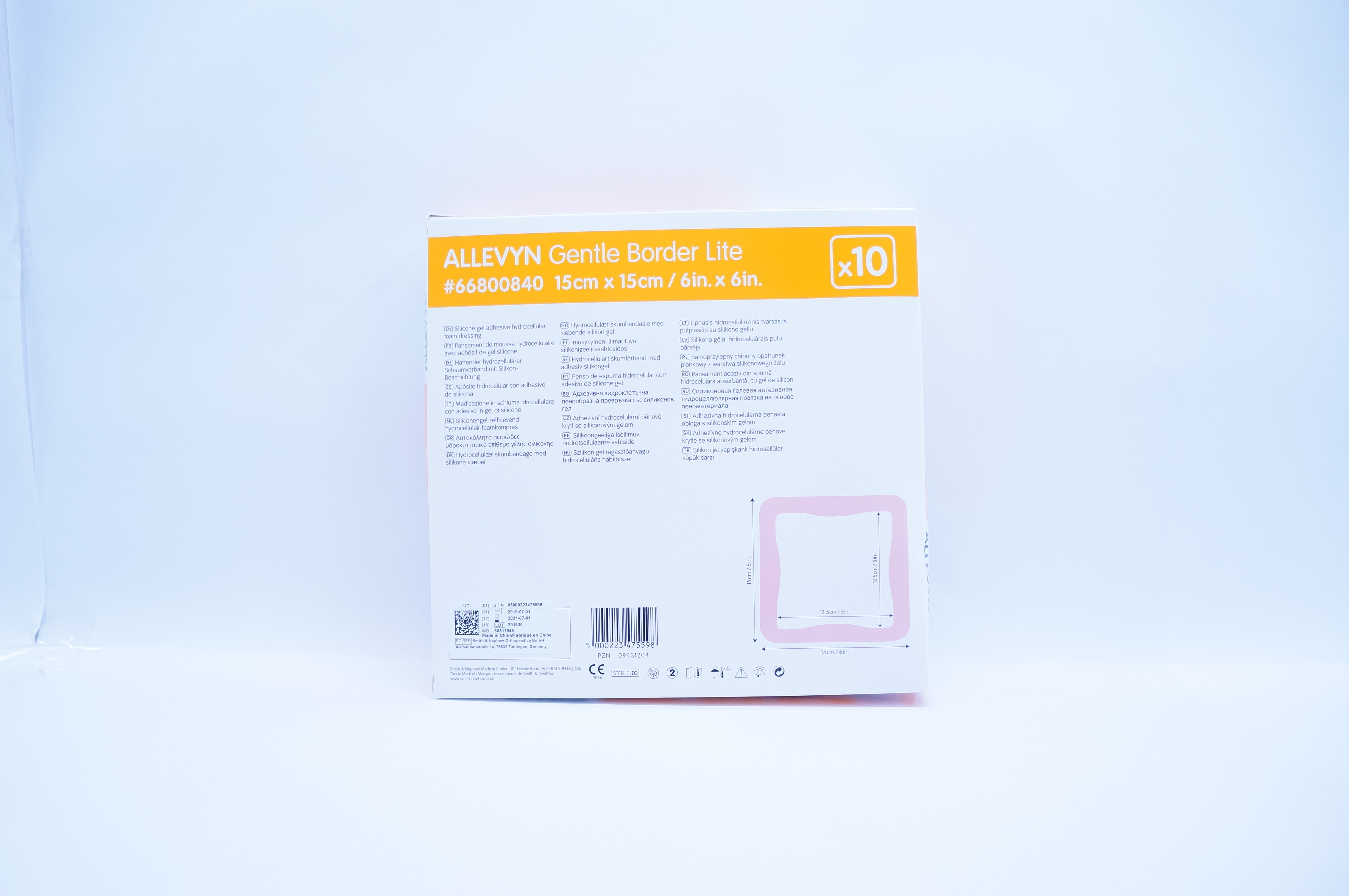 Smith&Nephew 66800840 Allevyn Gentle Border Lite 6 x 6inch - Box of 10
