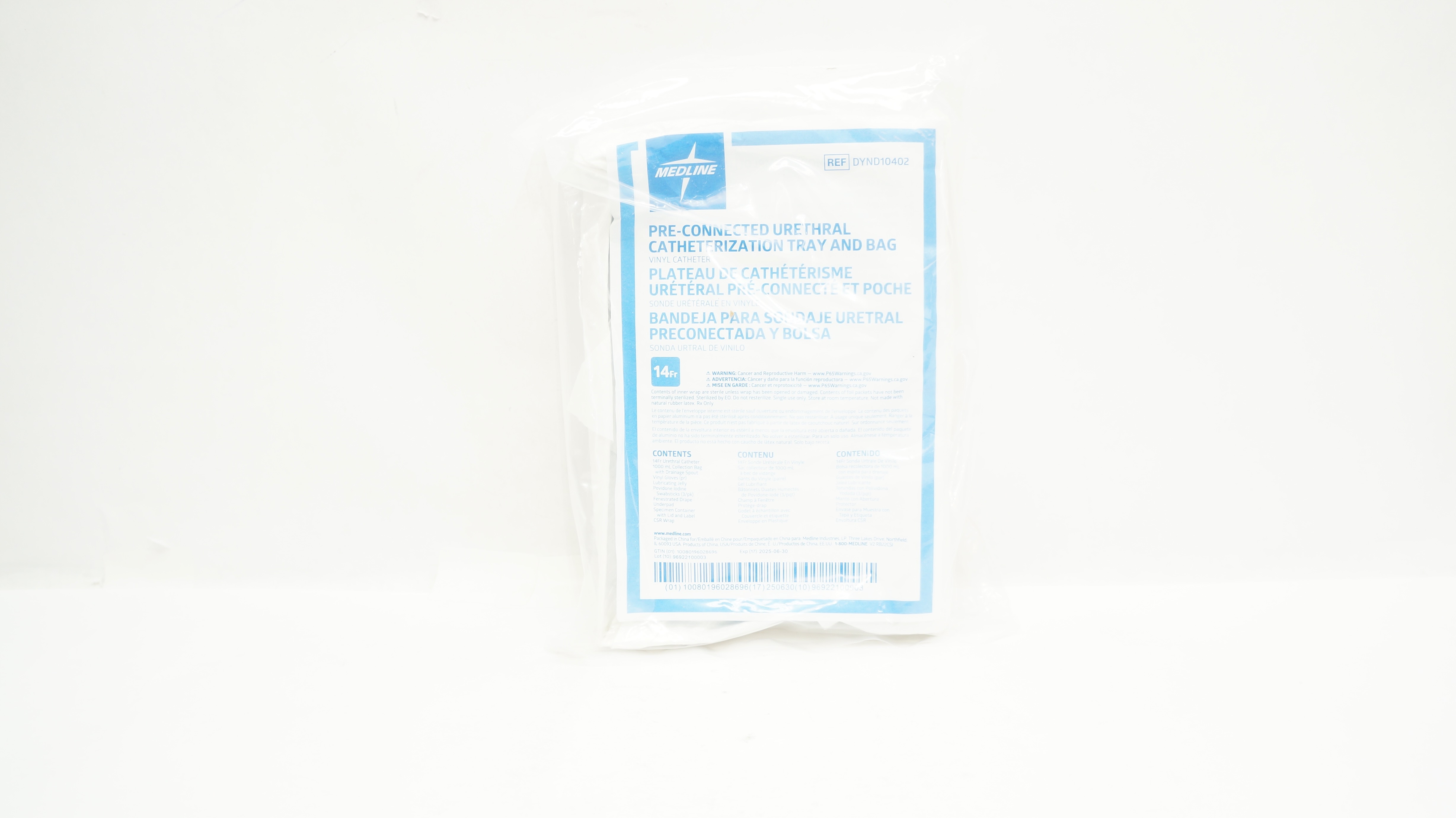 Medline DYND10402 Pre-Connected Urethral Cath. Tray w/Bag 14Fr x 100mL