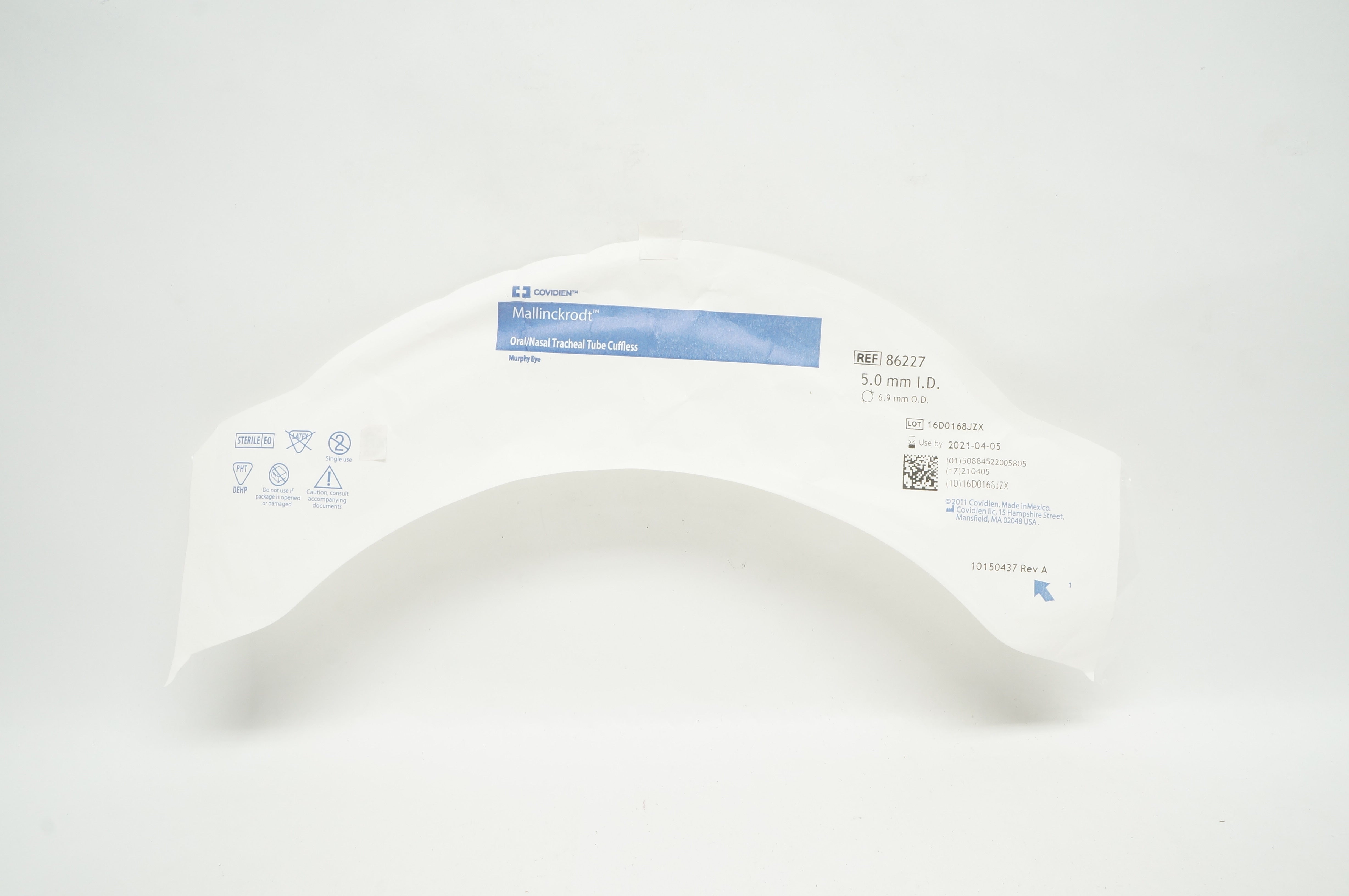 Covidien 86227 Mallinckrodt Oral/ Nasal Tracheal Tube Cuffless 5.0mm x 6.9mm (x)