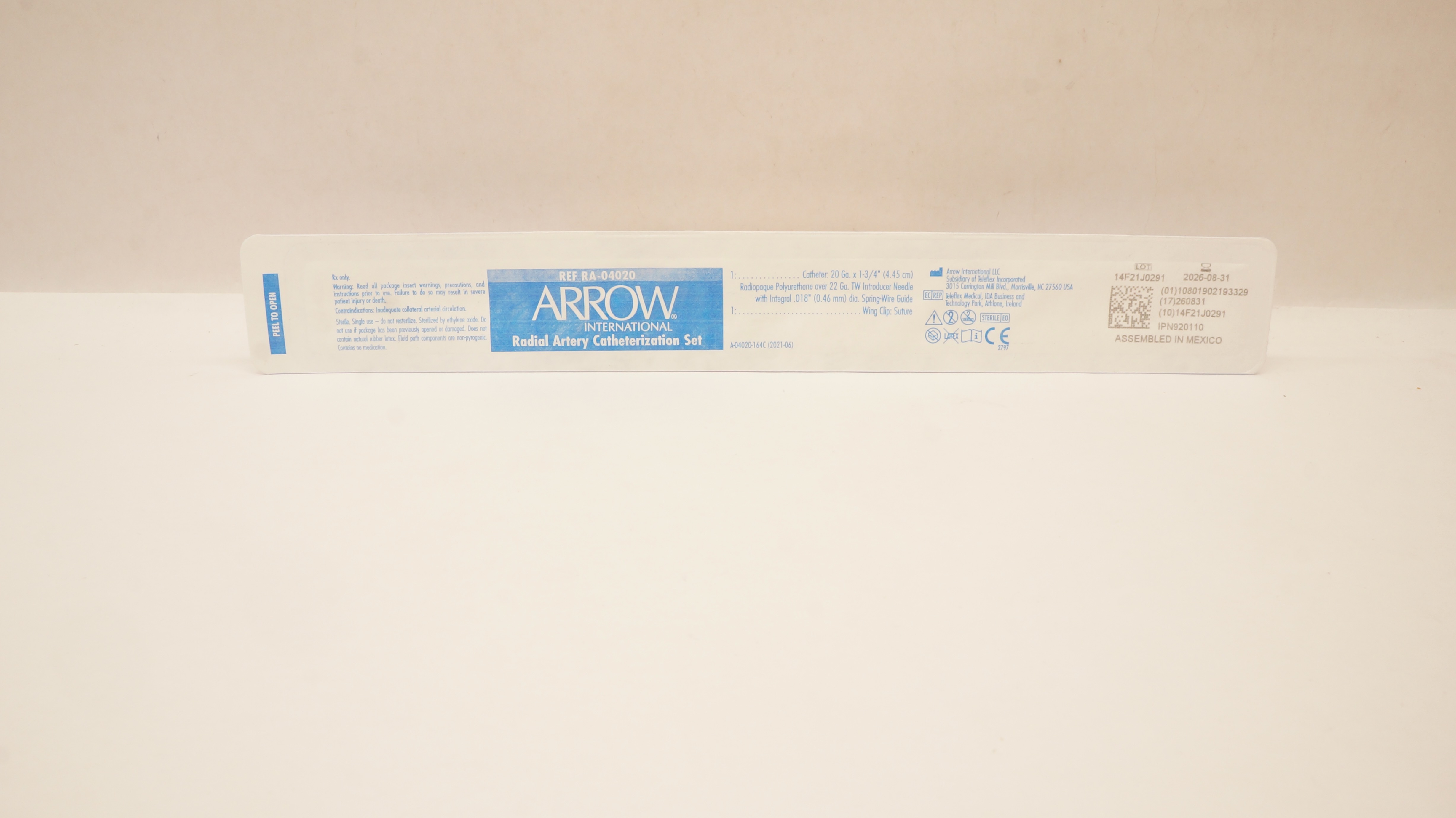 Arrow RA-04020 Radial Artery Cath. Set 20Ga x 1-3/4 inch