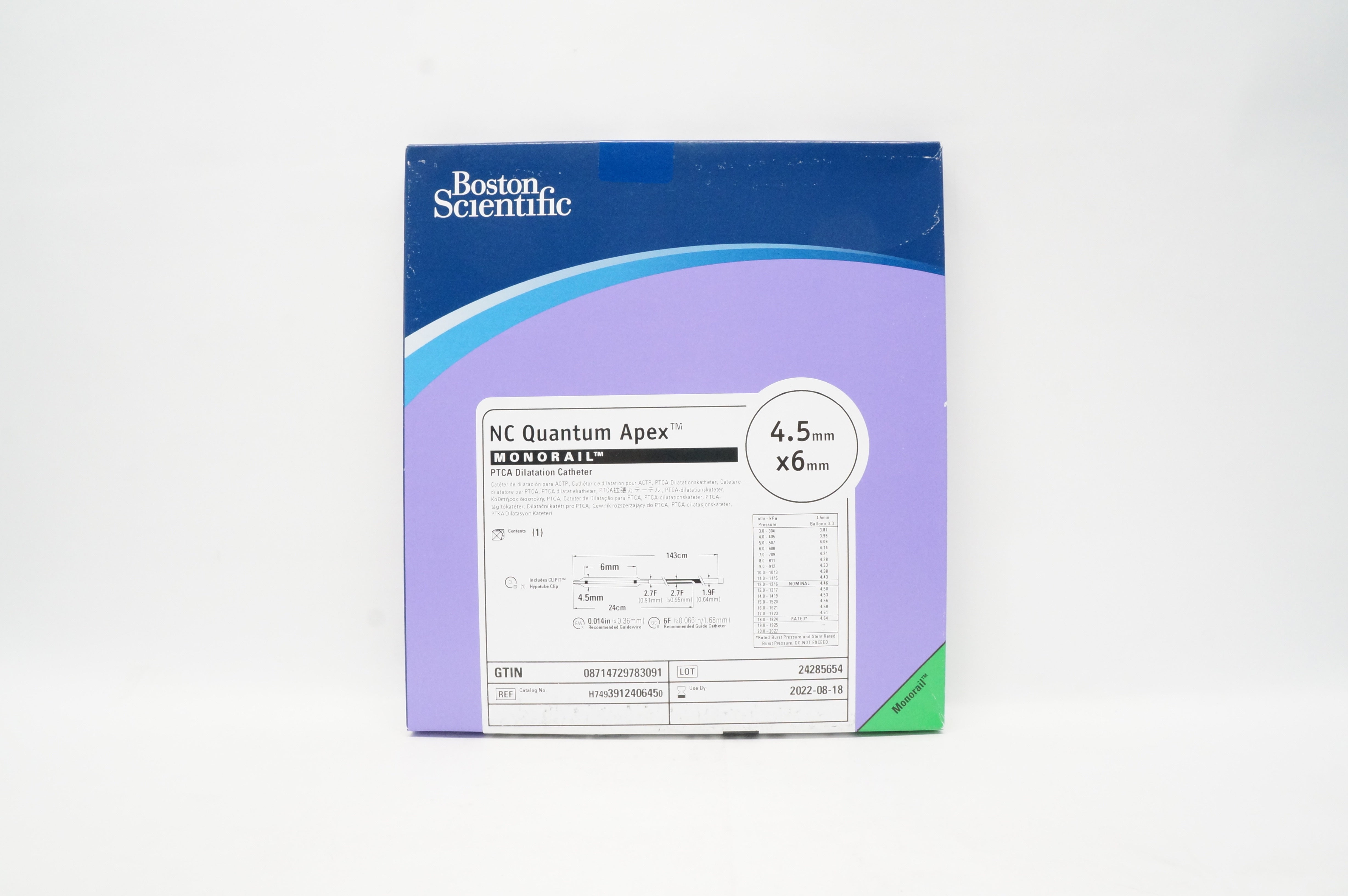 Boston Scientific 391240645 NC Quant Apex Monora PTCA Dilation Cath. 4.5x6mm