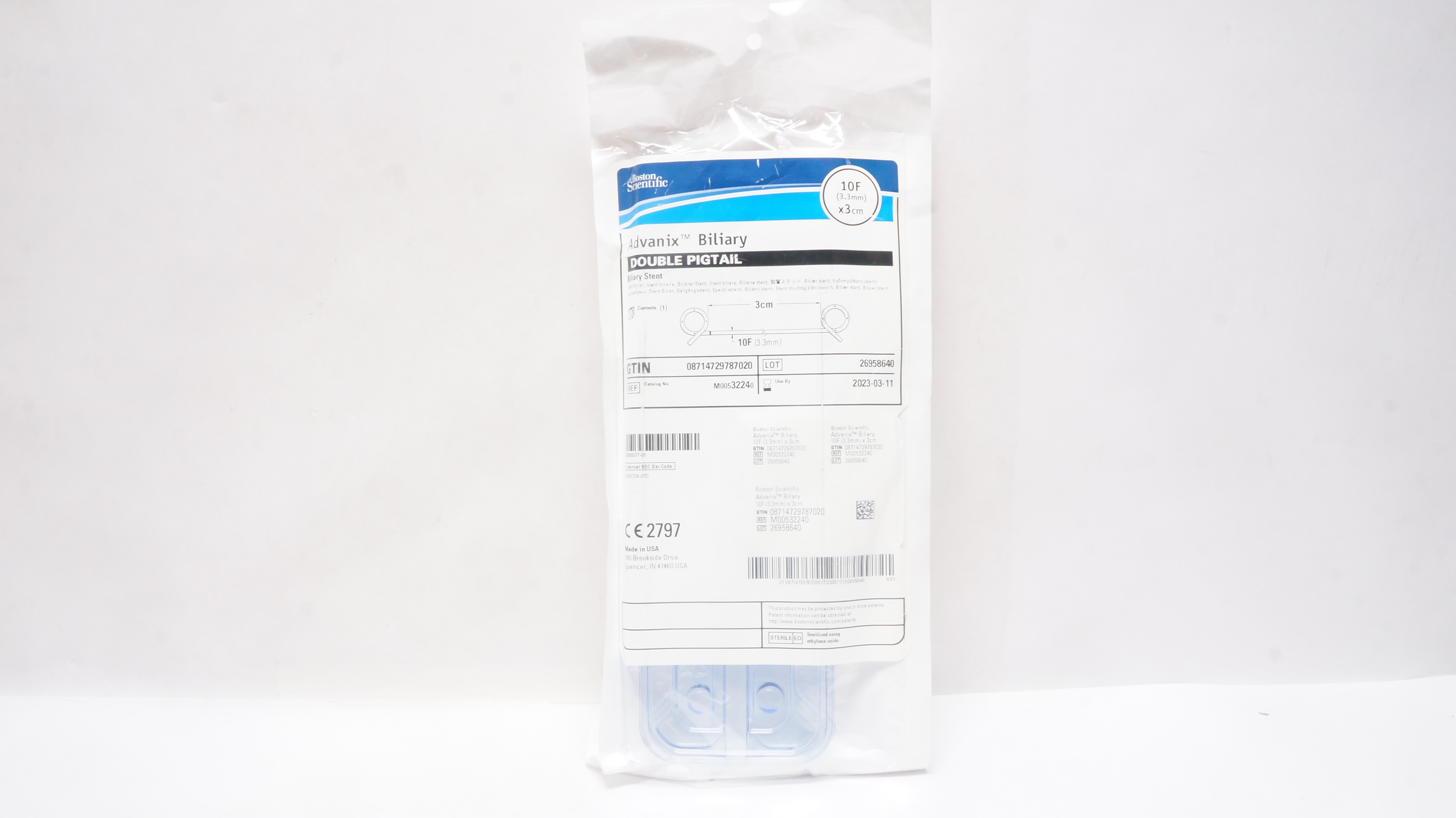 Boston Scientific 3224 Advanix Biliary Double Pigtail Biliary Stnt 10F x 3cm (x)