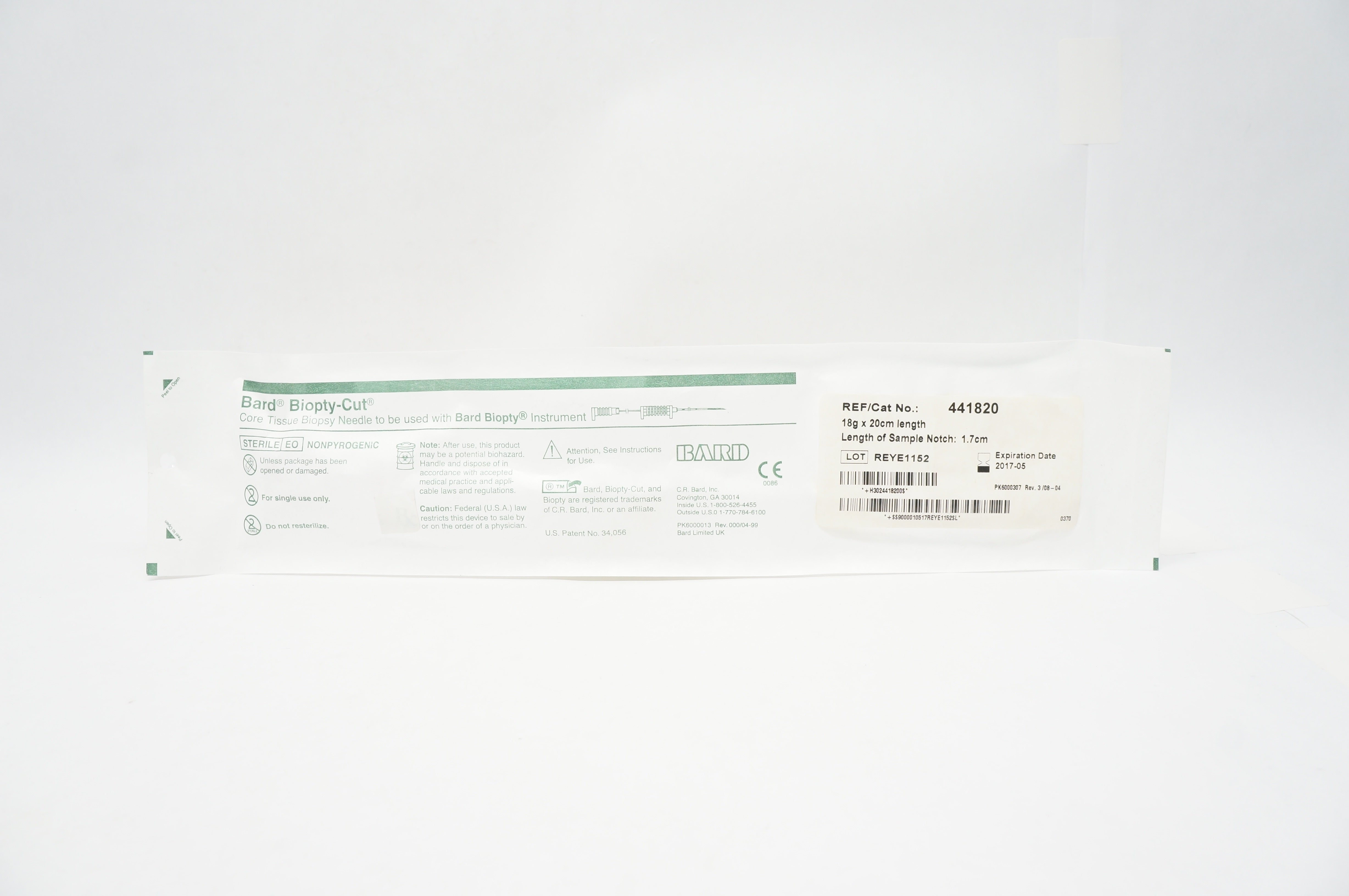 Bard 441820 Biopty-Cut Disposable Core Biopsy Ndle 18G x 20 x 1.7cm (x)