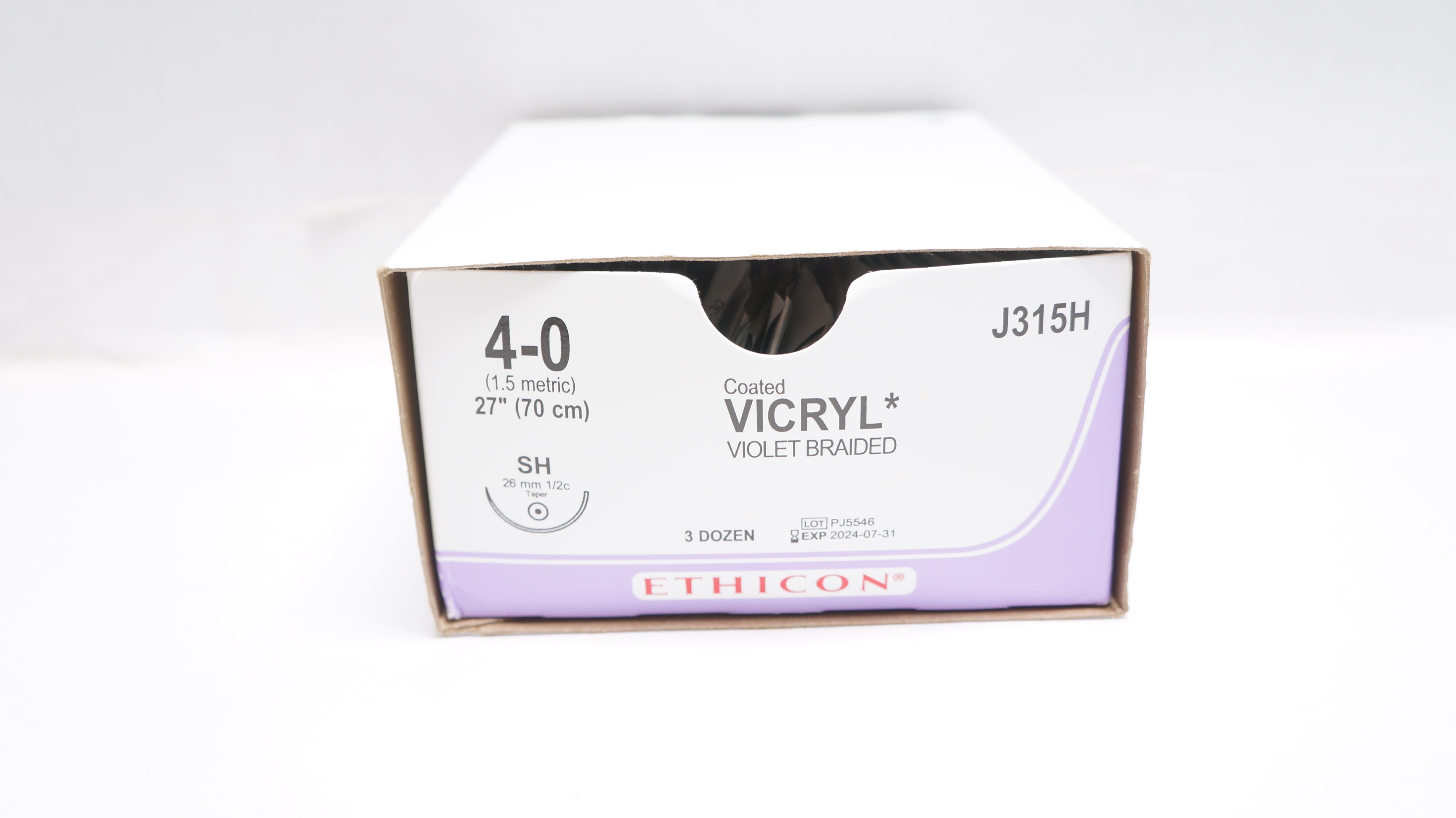Ethicon J315H Coated Vicryl Suture SH 26mm 1/2c Taper 27In - Box of 27