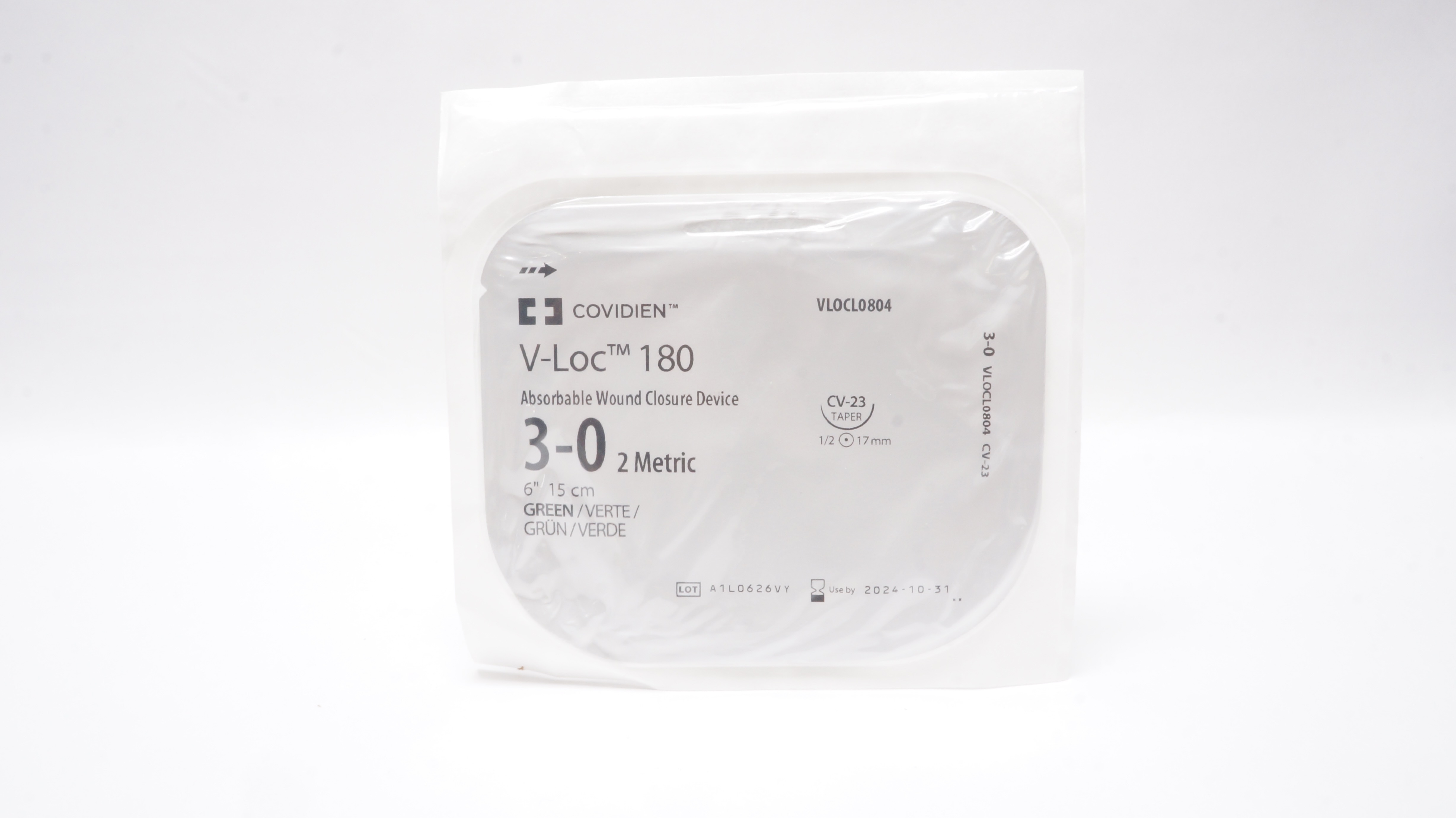 Covidien VLOCL0804 3-0 V-Loc 180 Wound Closure Device CV-23 Taper 1/2 17mm 6inch