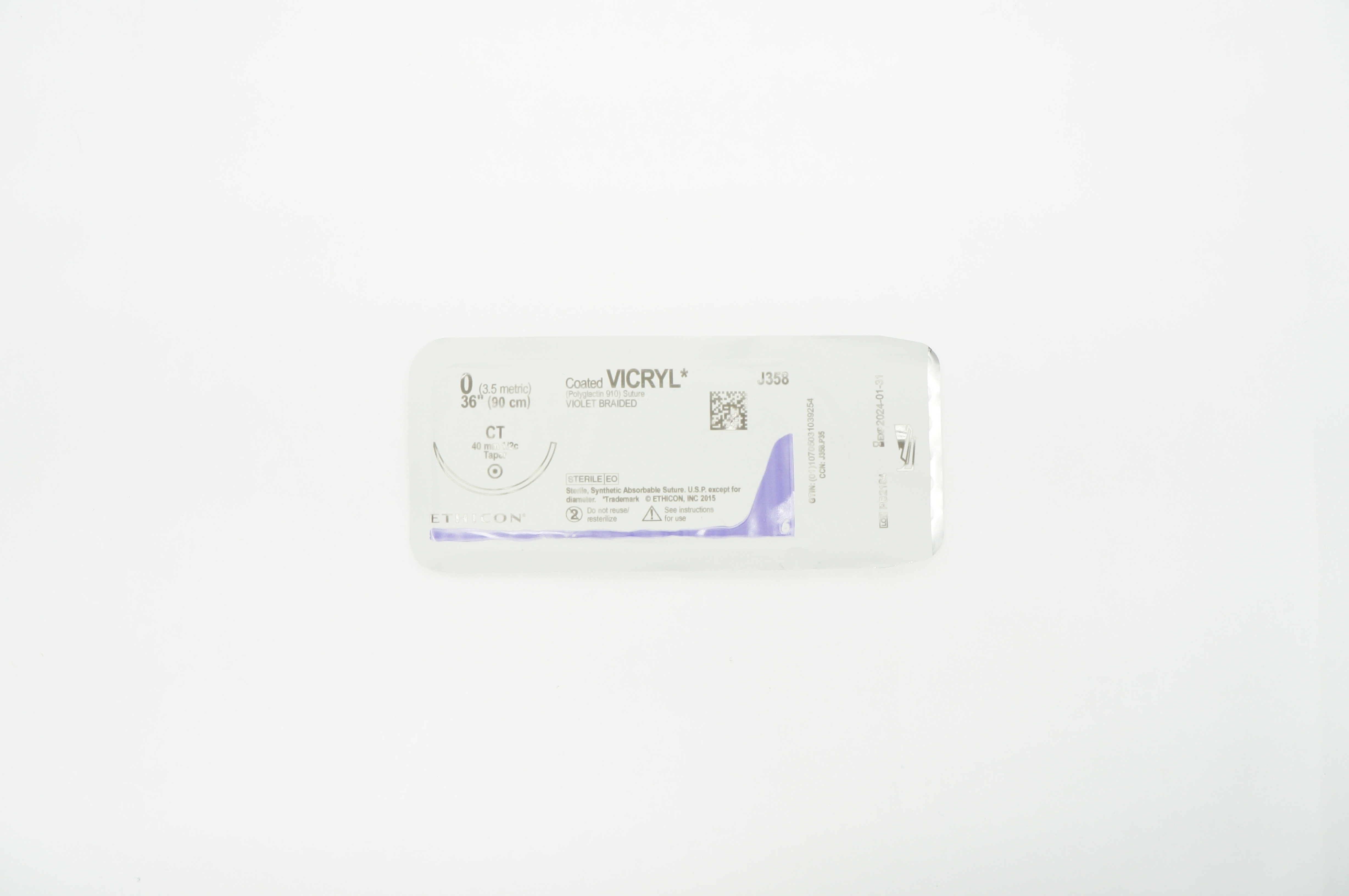 Ethicon J358 0 VICRYL CT 40mm 1/2c Taper 36inch (x)