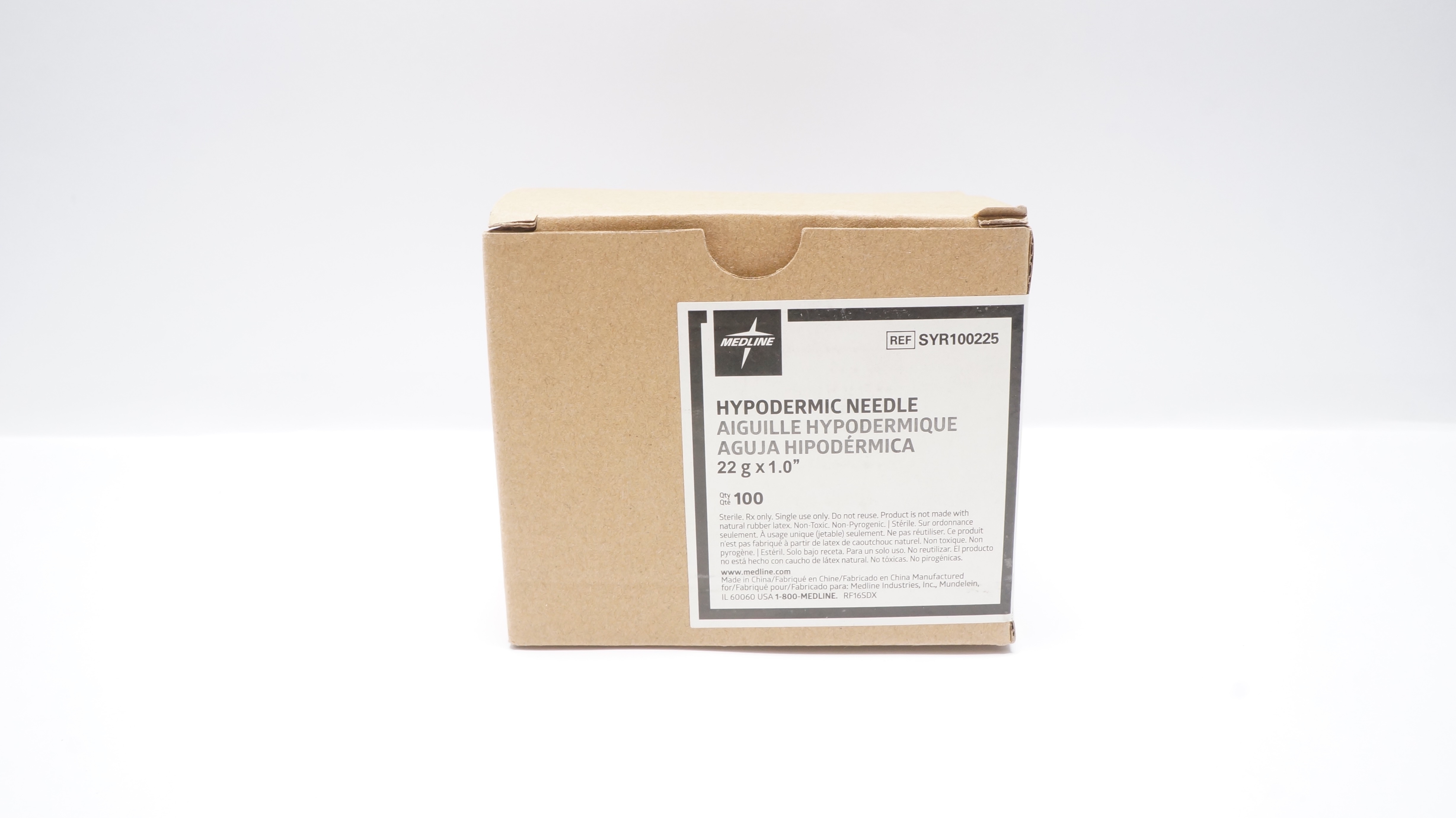 Medline SYR100225 Hypodermic Needle 22g x 1.0In - Box of 100