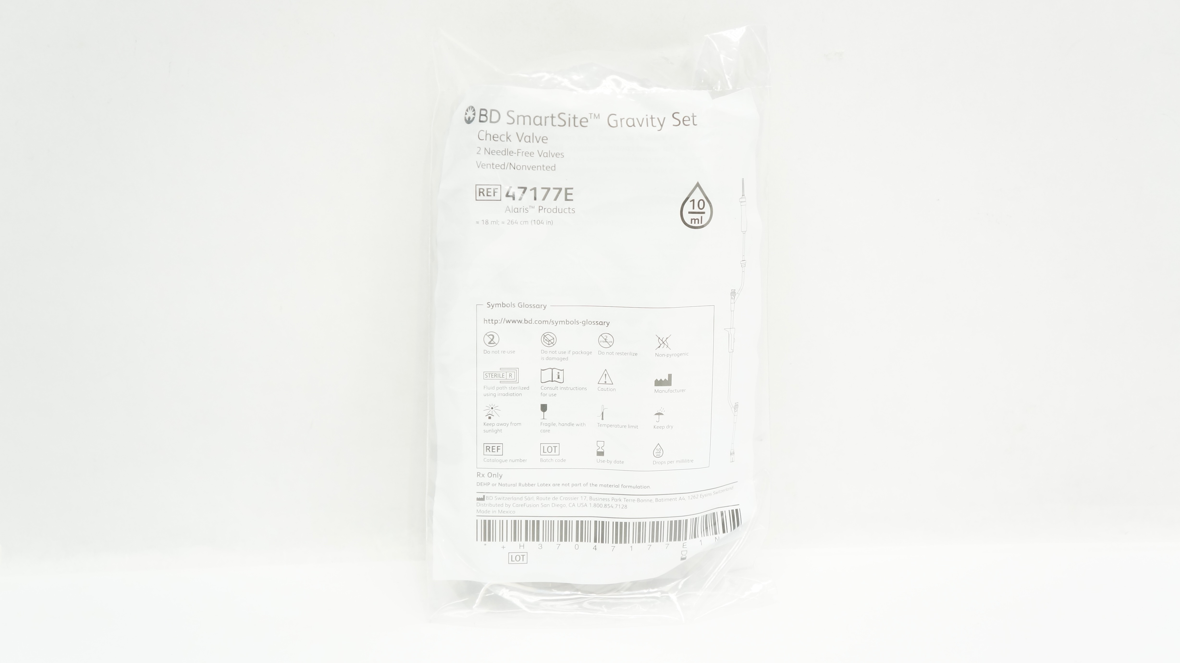 BD 47177E Alaris SmartSite Gravity Set 18ml x 104inch 10Drops/mL