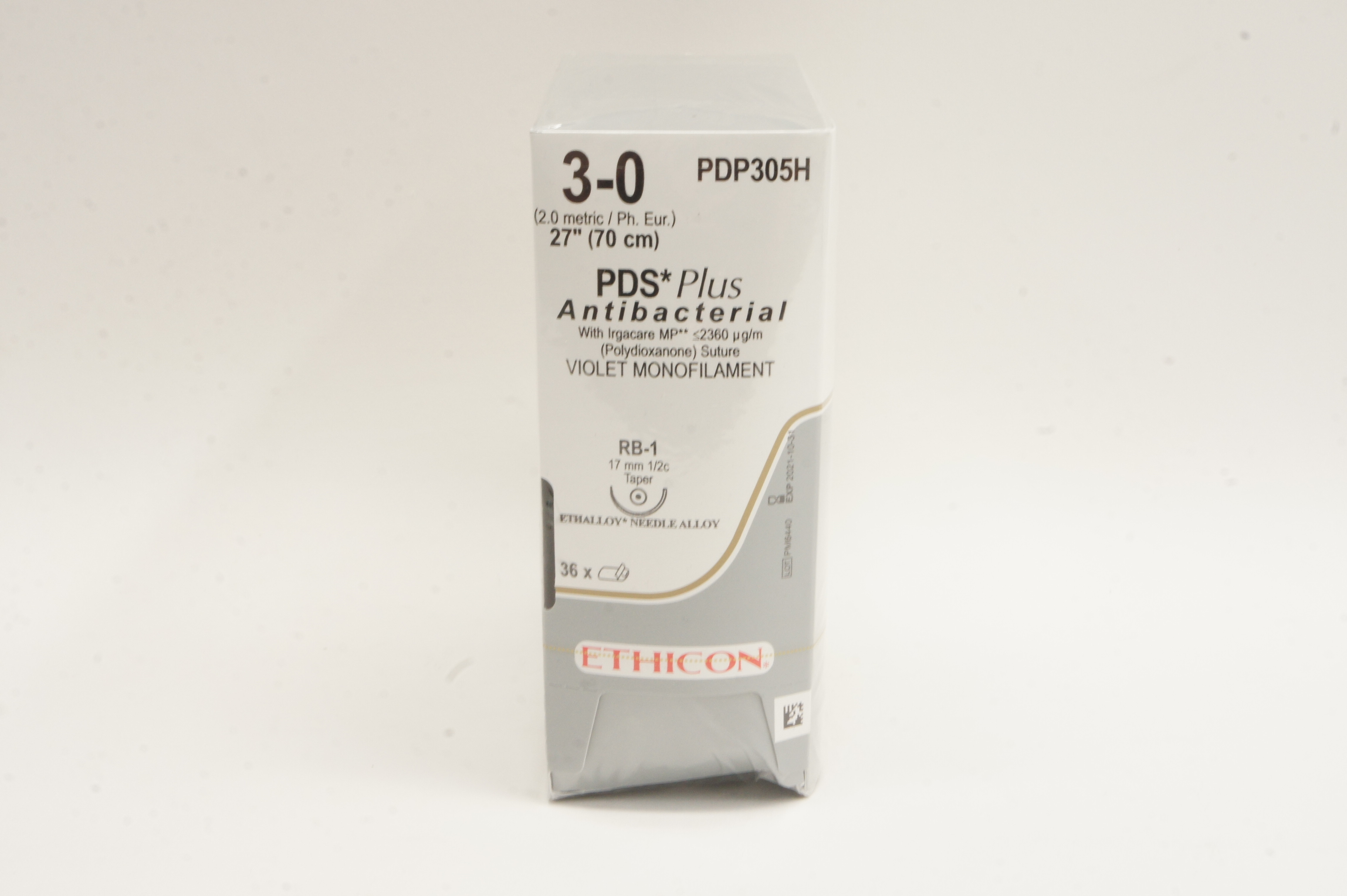 Ethicon PDP305H 3-0 PDS Plus Antibacterial Stre RB-1 17mm 1/2c 27inch -Box of 36