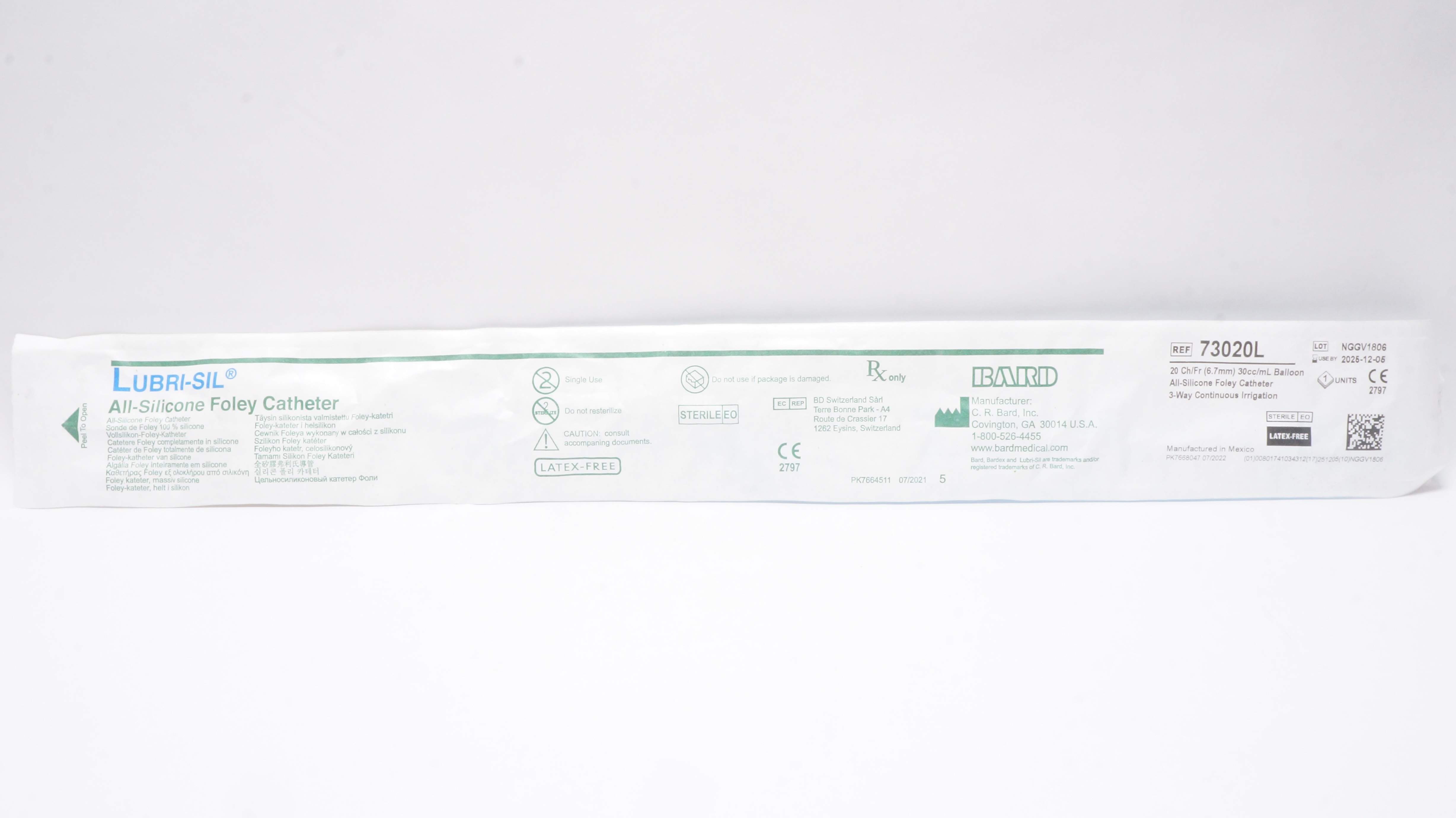 Bard 73020L Lubri-Sil All-Silicone Foley Cath. 20Fr. 30cc/mL